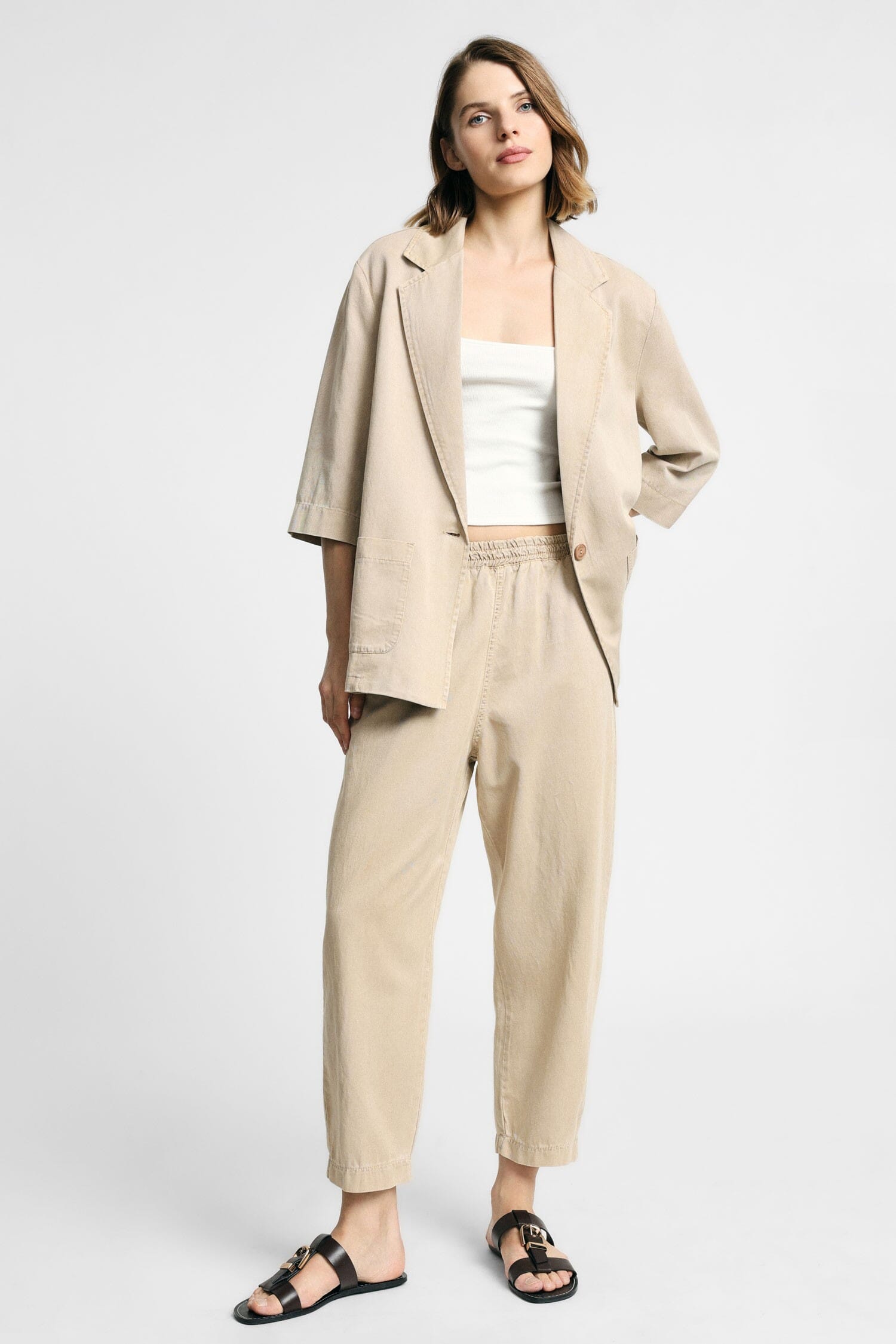 Pantaloni Cropped Con Vita Elasticizzata E Tasche Please