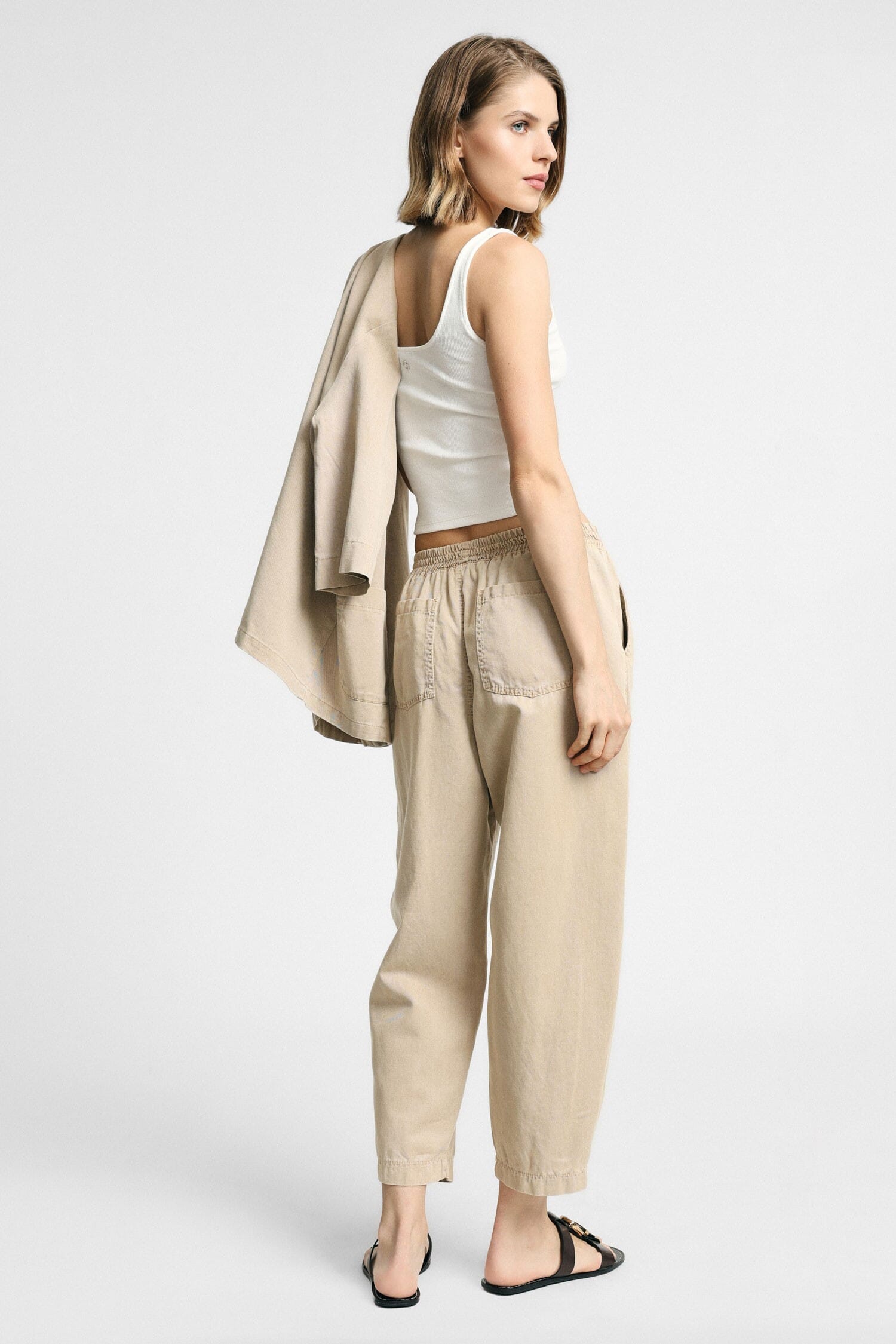 Pantaloni Cropped Con Vita Elasticizzata E Tasche Please