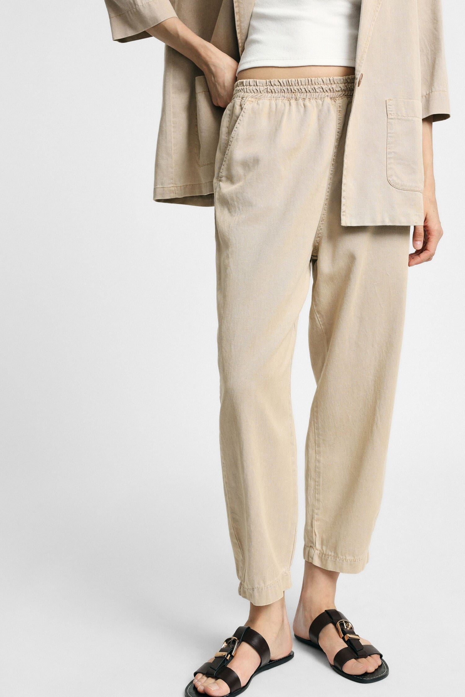 Pantaloni Cropped Con Vita Elasticizzata E Tasche Please