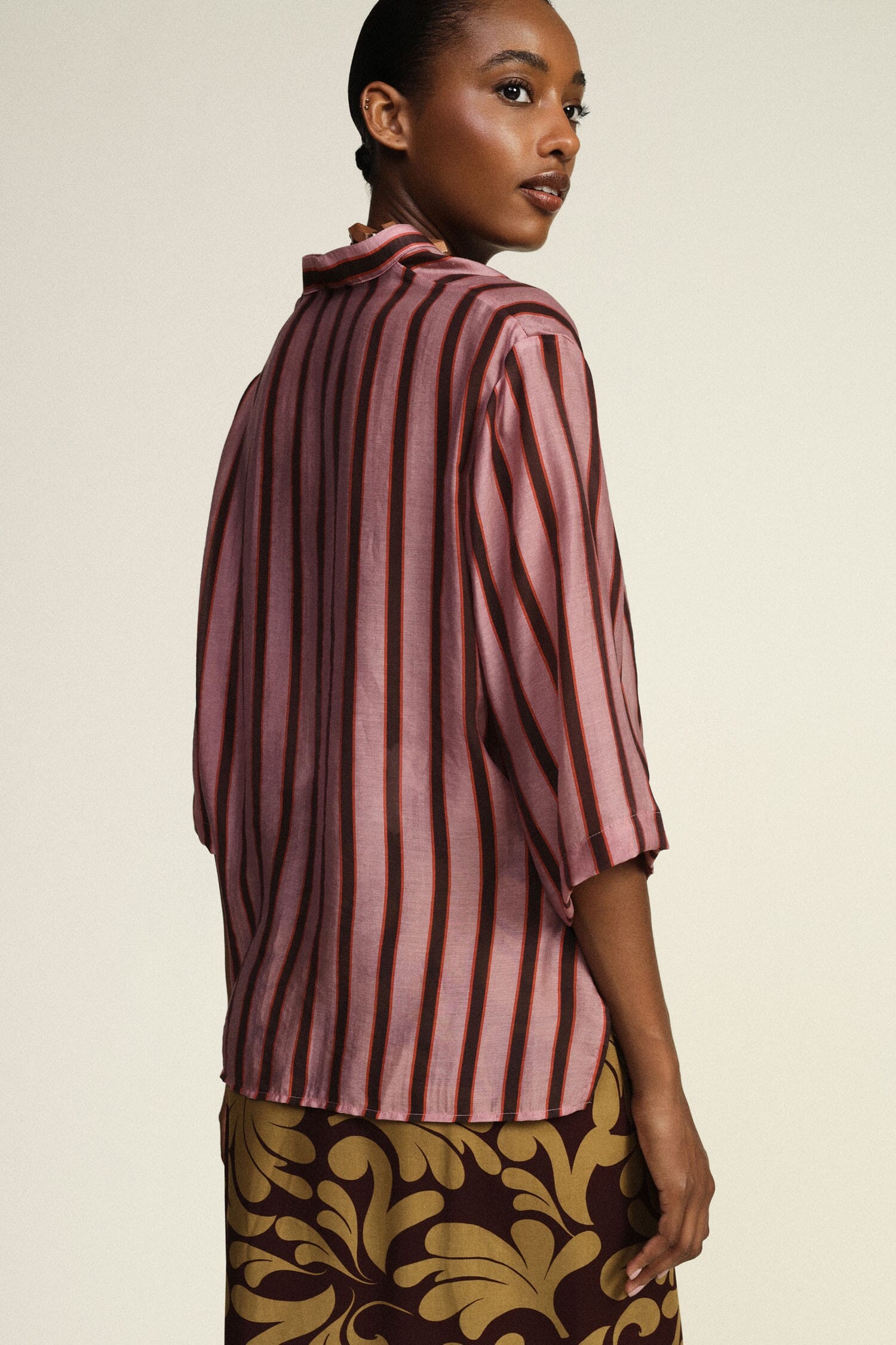 Camicia A Righe Con Nodo Frontale E Maniche Tre Quarti Dixie