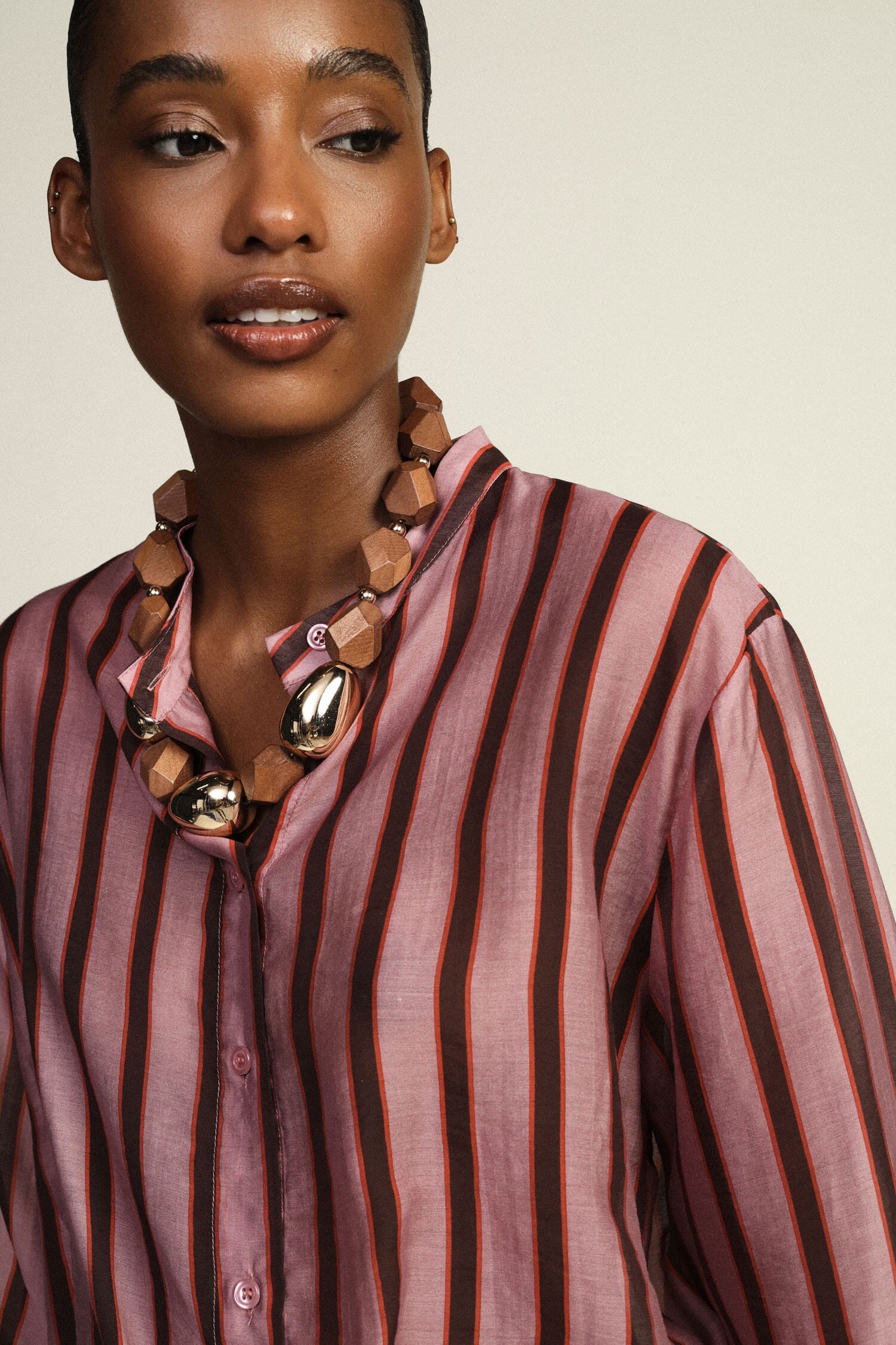 Camicia A Righe Con Nodo Frontale E Maniche Tre Quarti Dixie