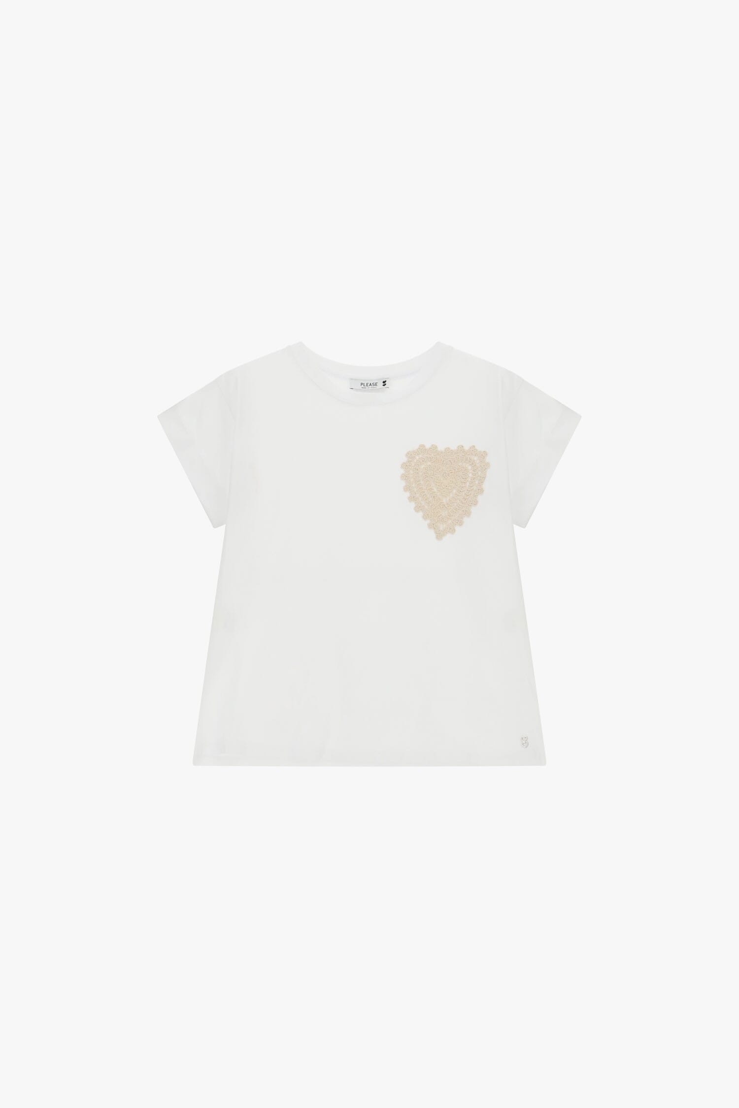 T-Shirt Maniche Corte Con Ricamo Cuore Frontale Please