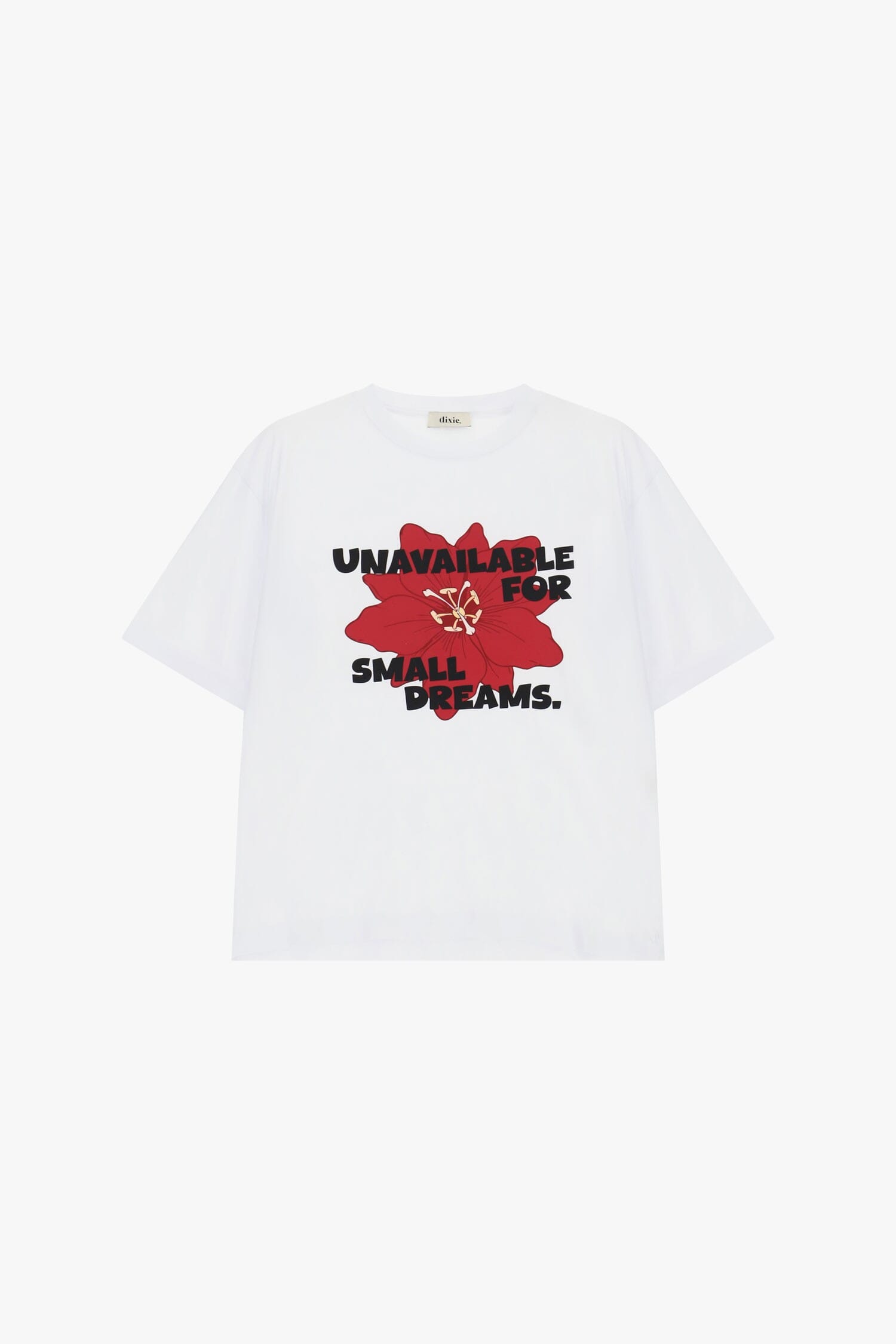 Dixie Round-Neck T-Shirt with Floral Print and Front Slogan