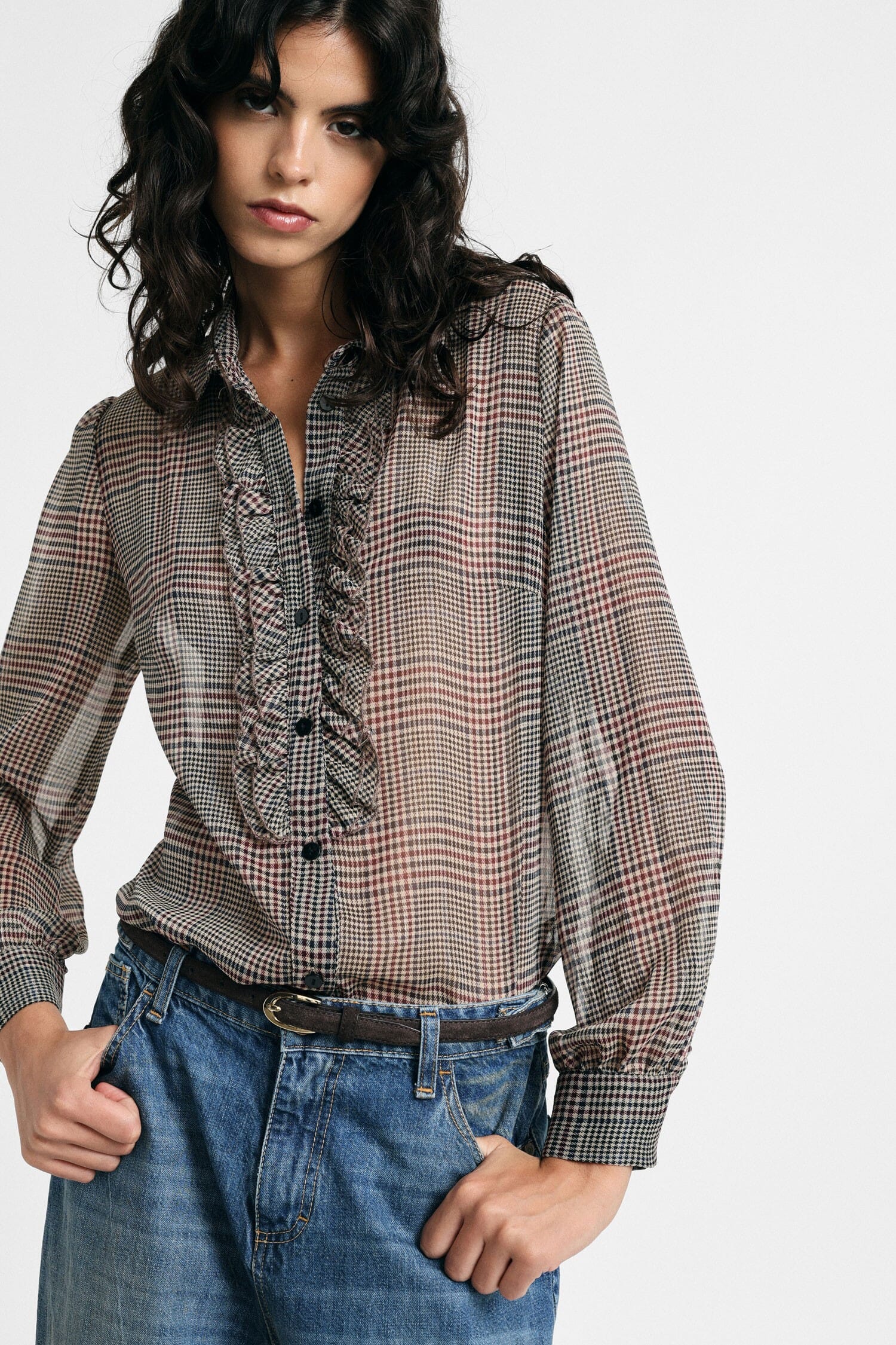 Shirt Stampa Check Con Rouches E Maniche Lunghe Please