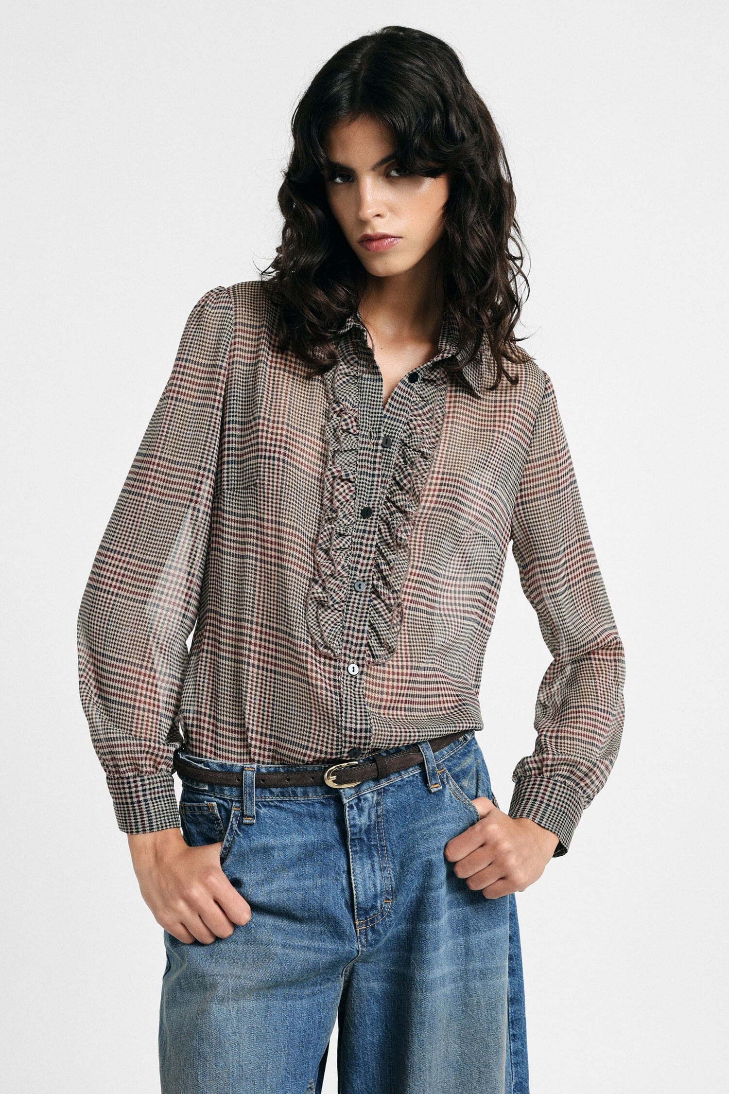 Shirt Stampa Check Con Rouches E Maniche Lunghe Please