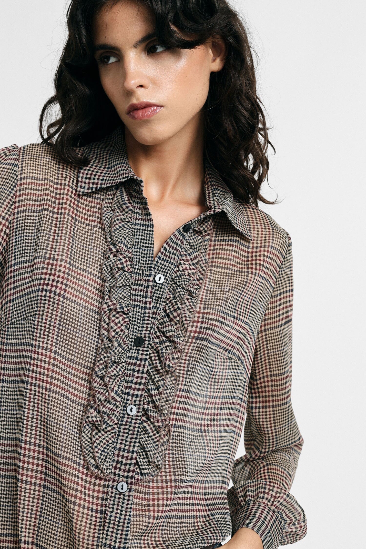 Shirt Stampa Check Con Rouches E Maniche Lunghe Please