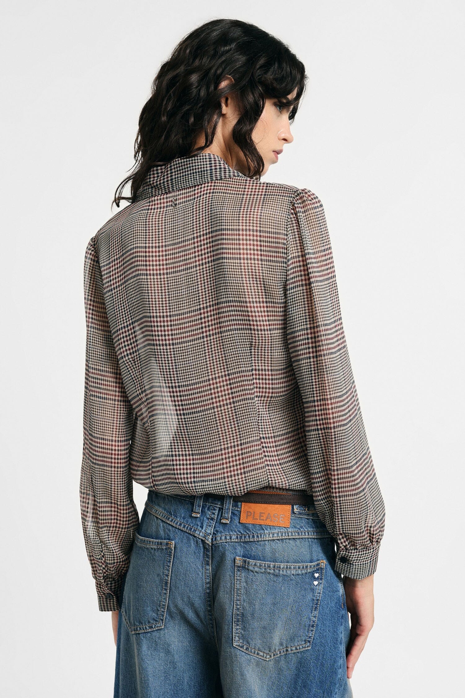 Shirt Stampa Check Con Rouches E Maniche Lunghe Please