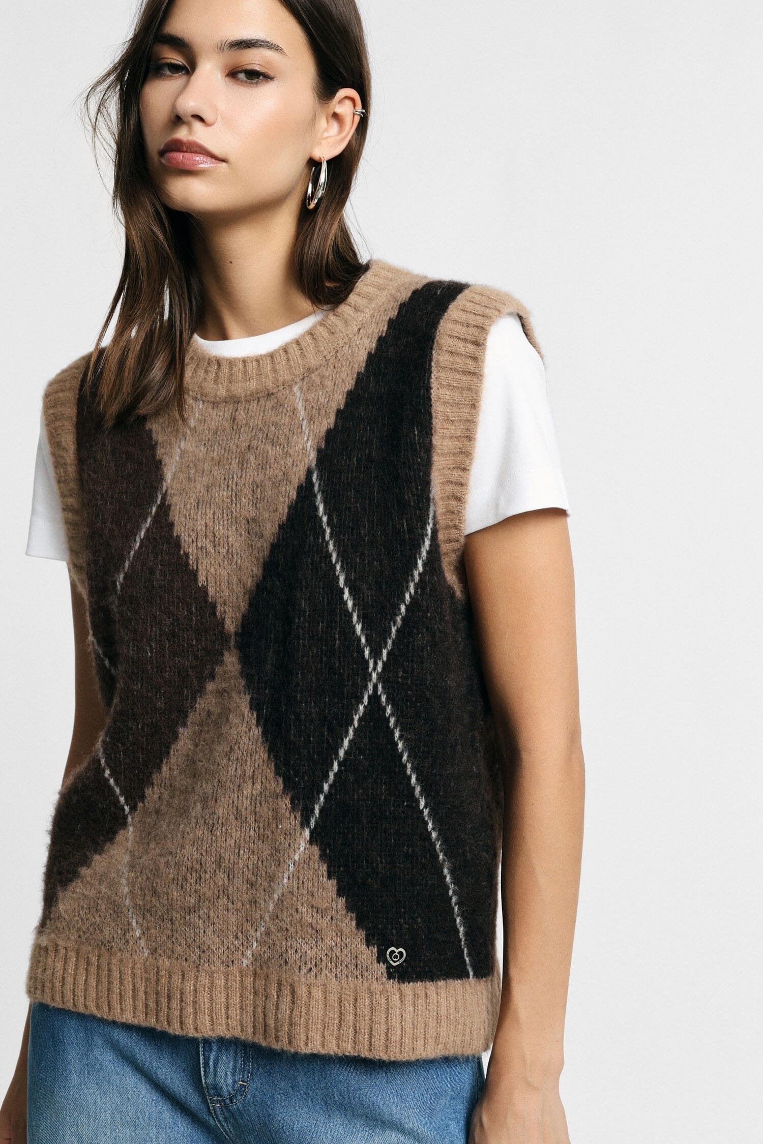 Argyle-Patterned Round-Neck Jumper – Please
