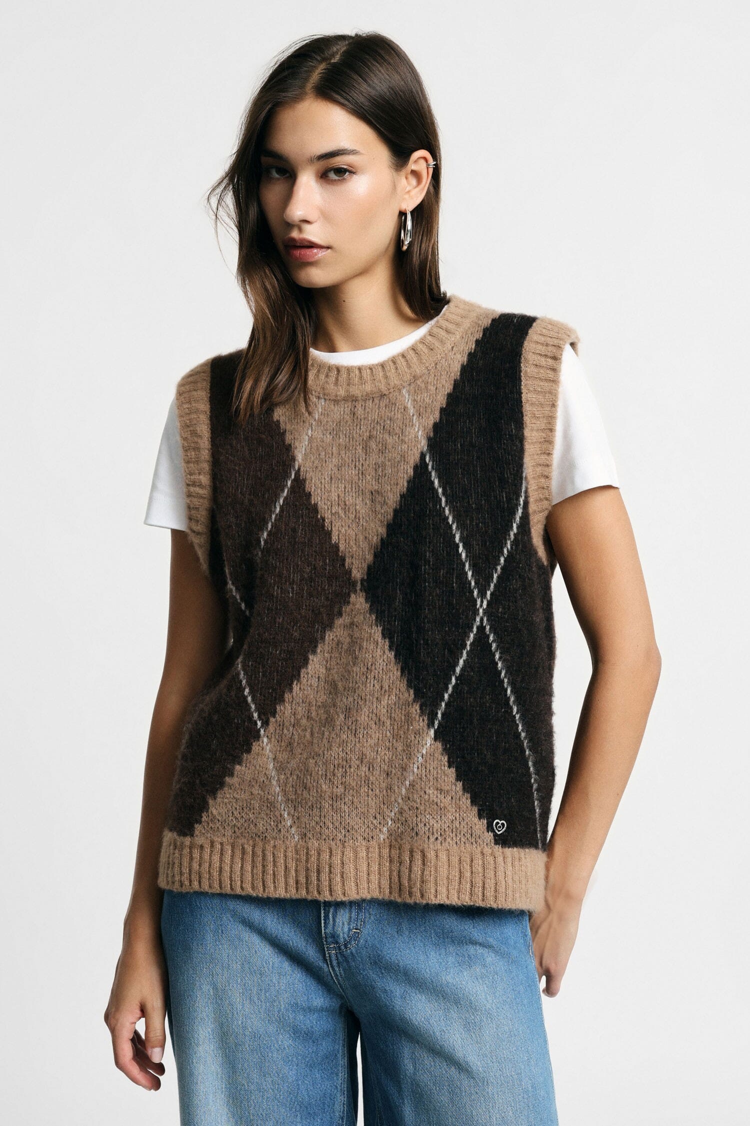 Argyle-Patterned Round-Neck Jumper – Please