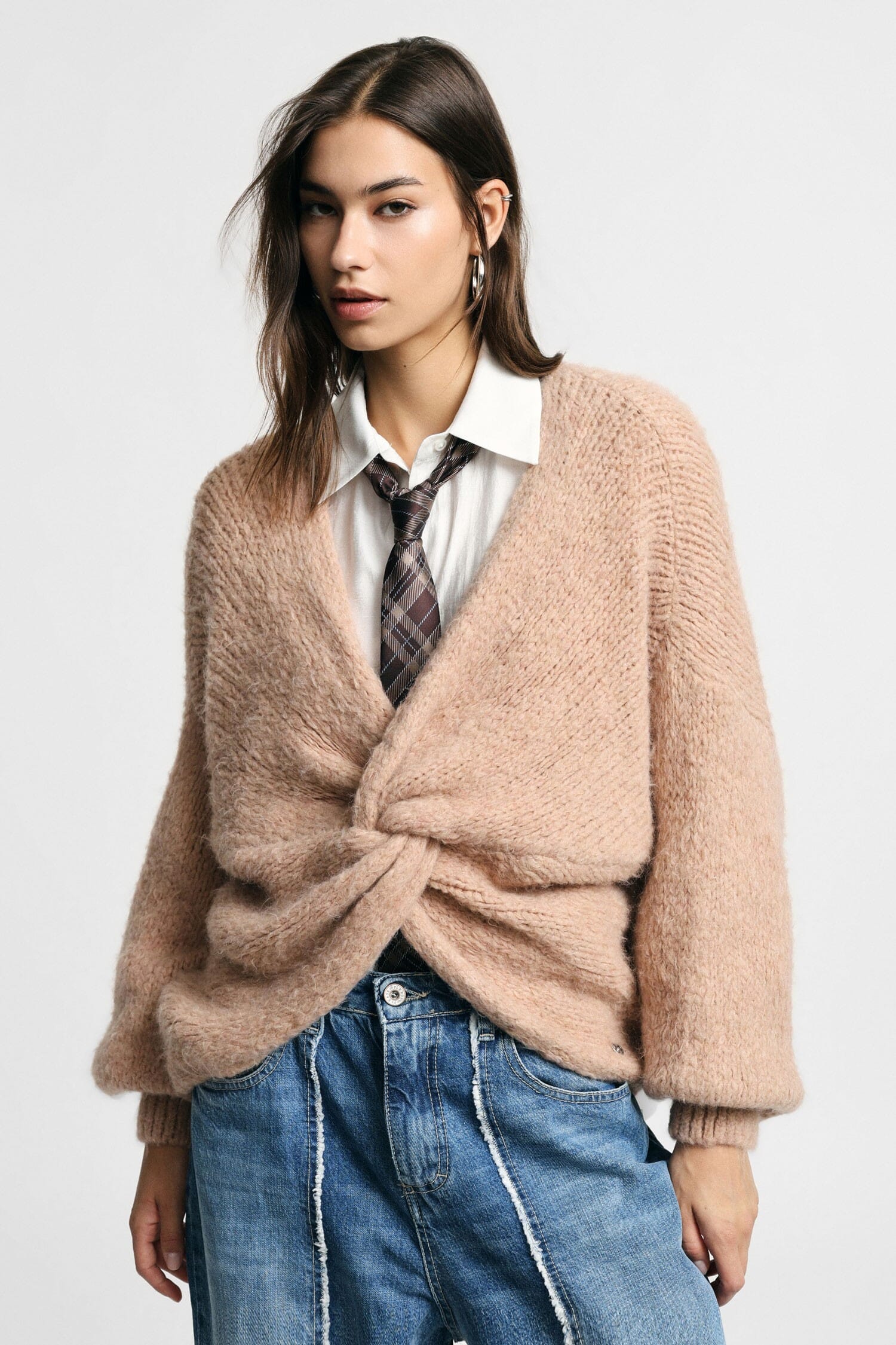 Cardigan Intrecciato Con Nodo Frontale E Maniche Ampie Please