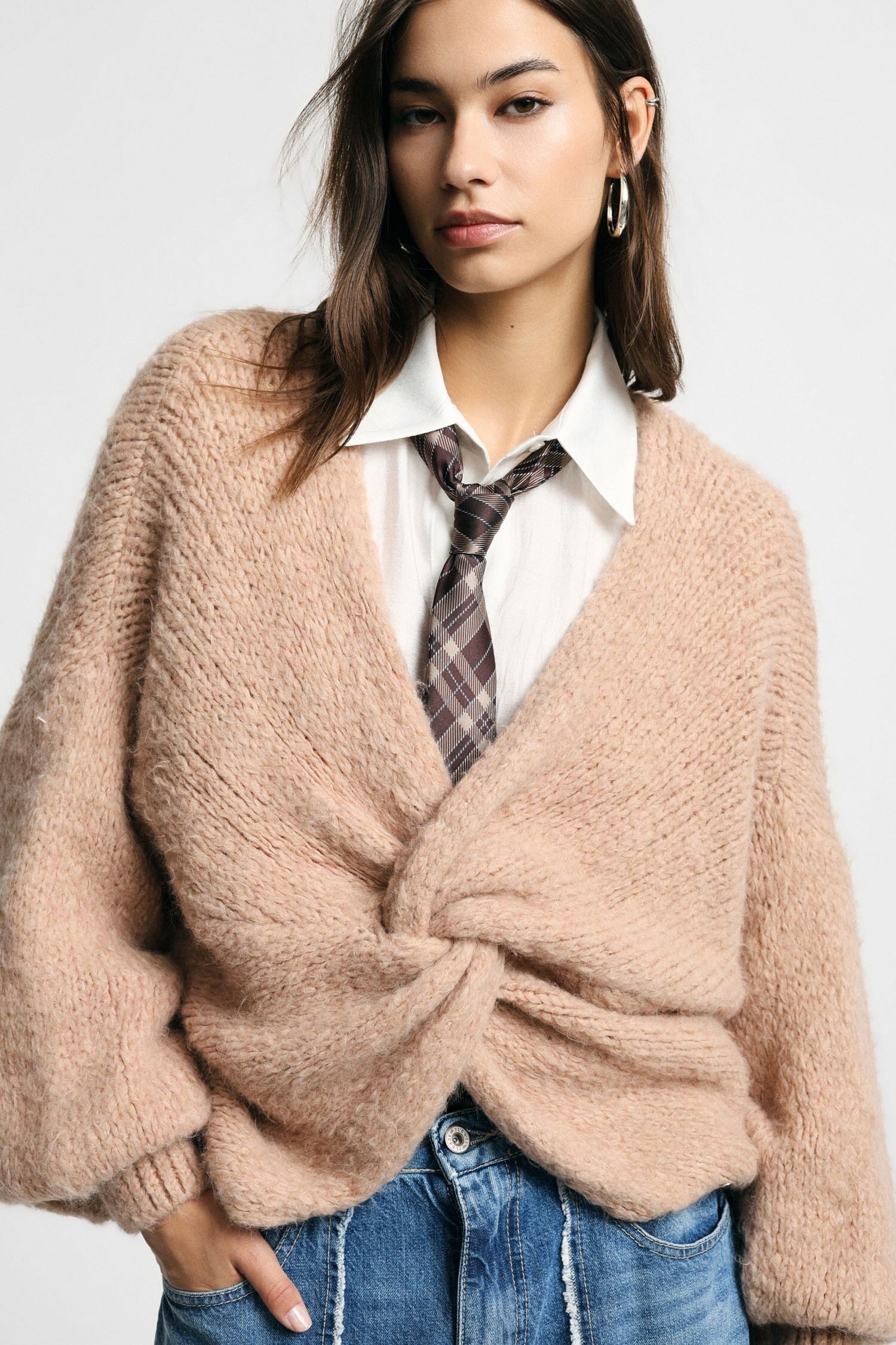 Cardigan Intrecciato Con Nodo Frontale E Maniche Ampie Please