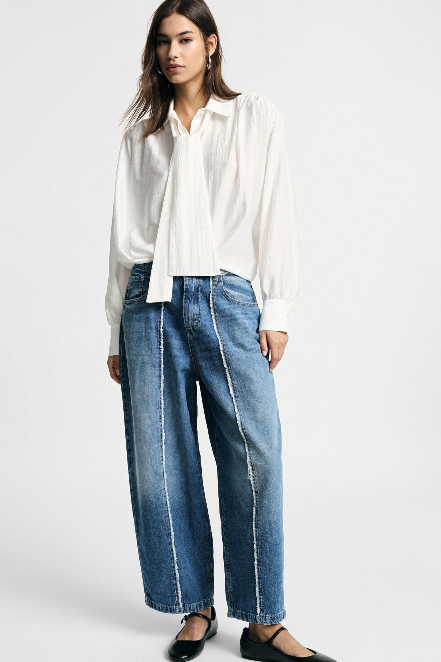 Jeans Gamba Ampia Con Cuciture A Contrasto Please