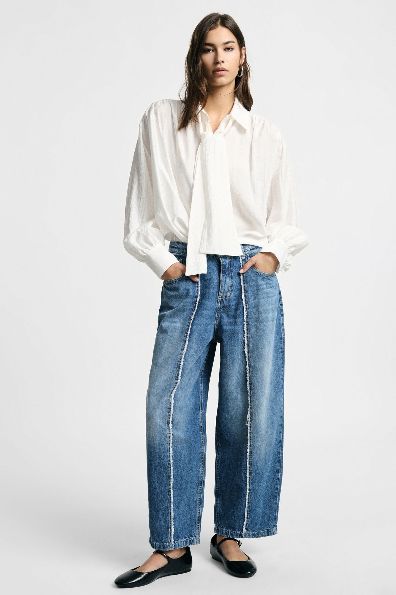 Jeans Gamba Ampia Con Cuciture A Contrasto Please