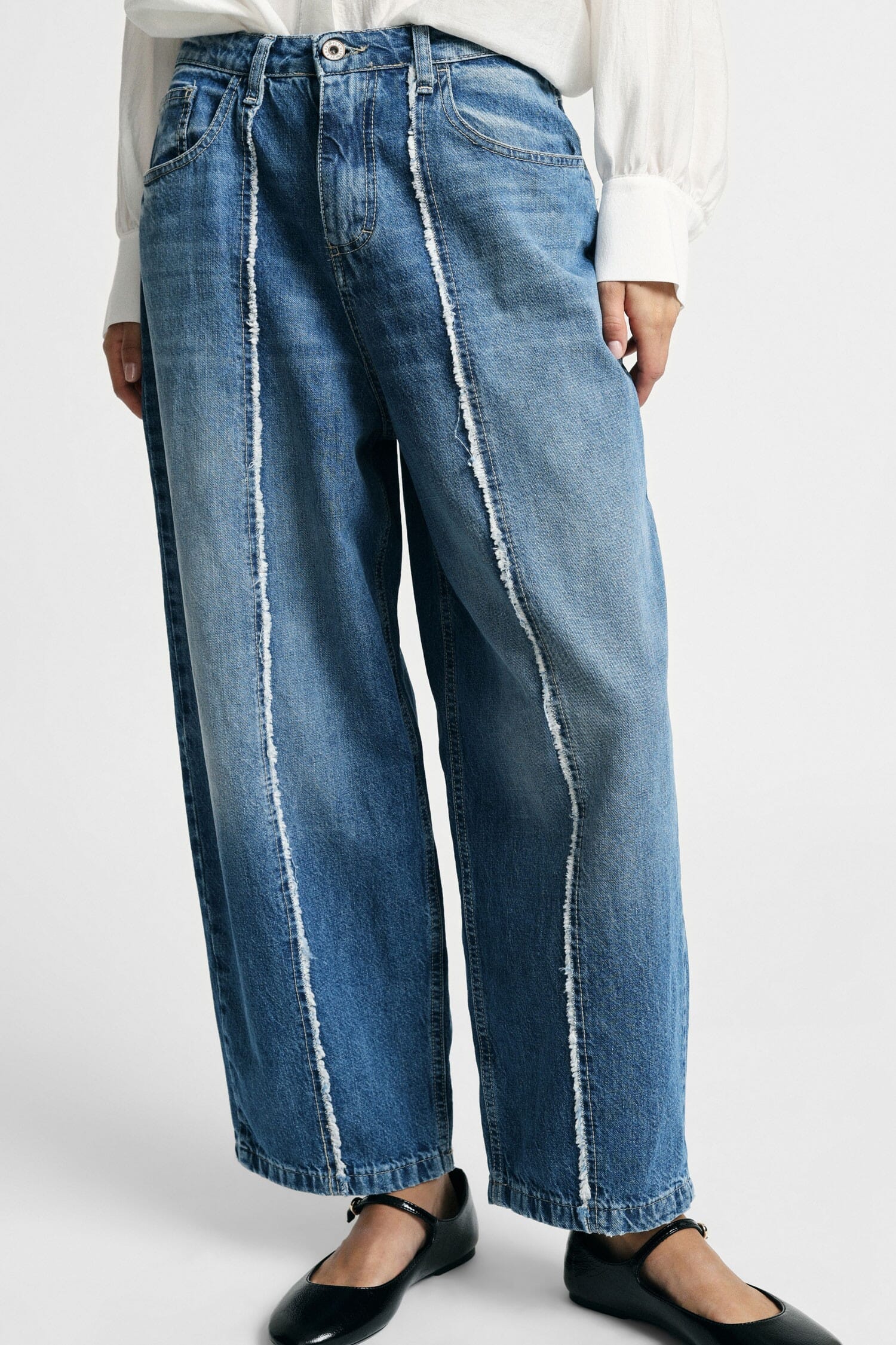 Jeans Gamba Ampia Con Cuciture A Contrasto Please