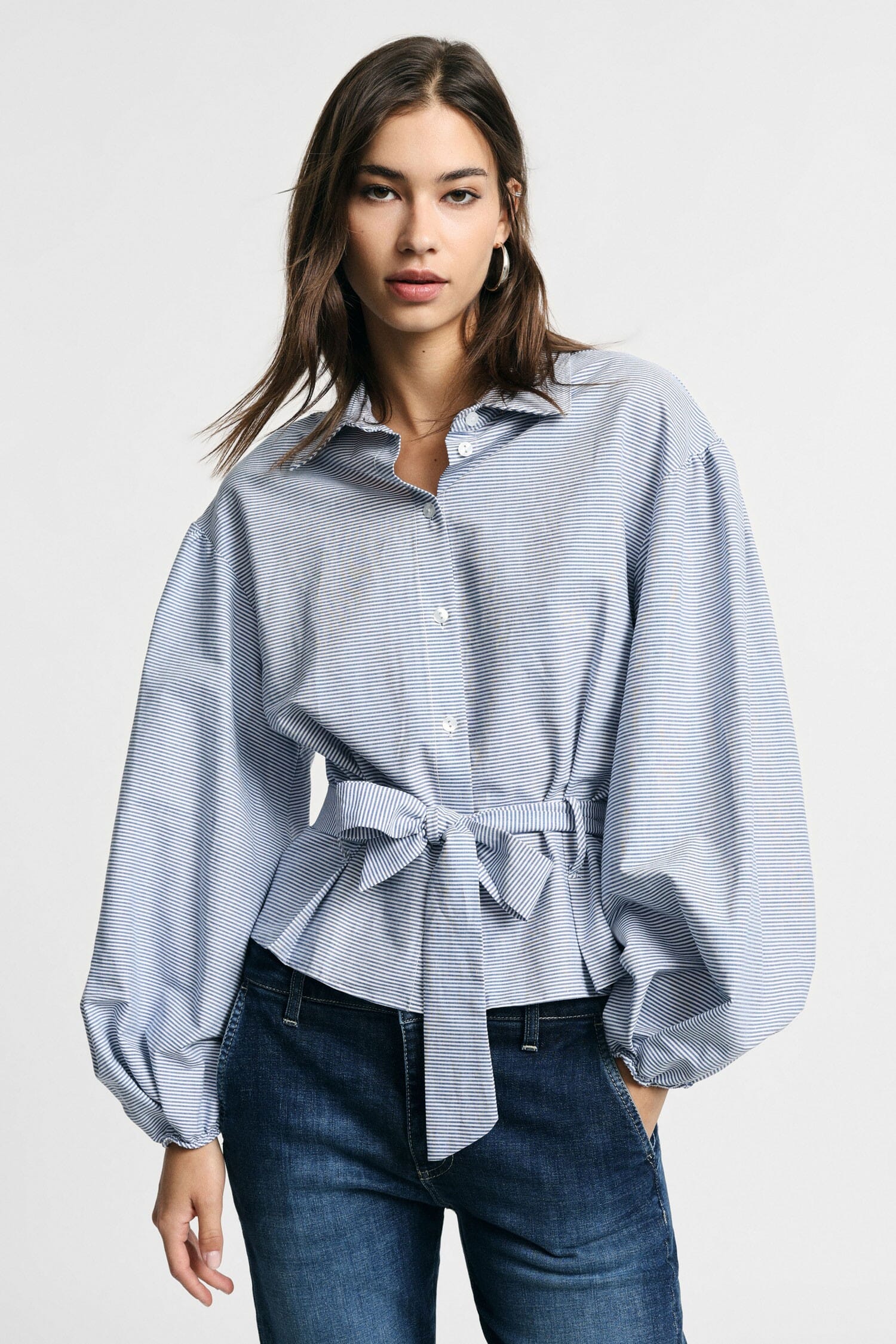 Camicia A Righe Con Maniche Ampie E Cintura Please