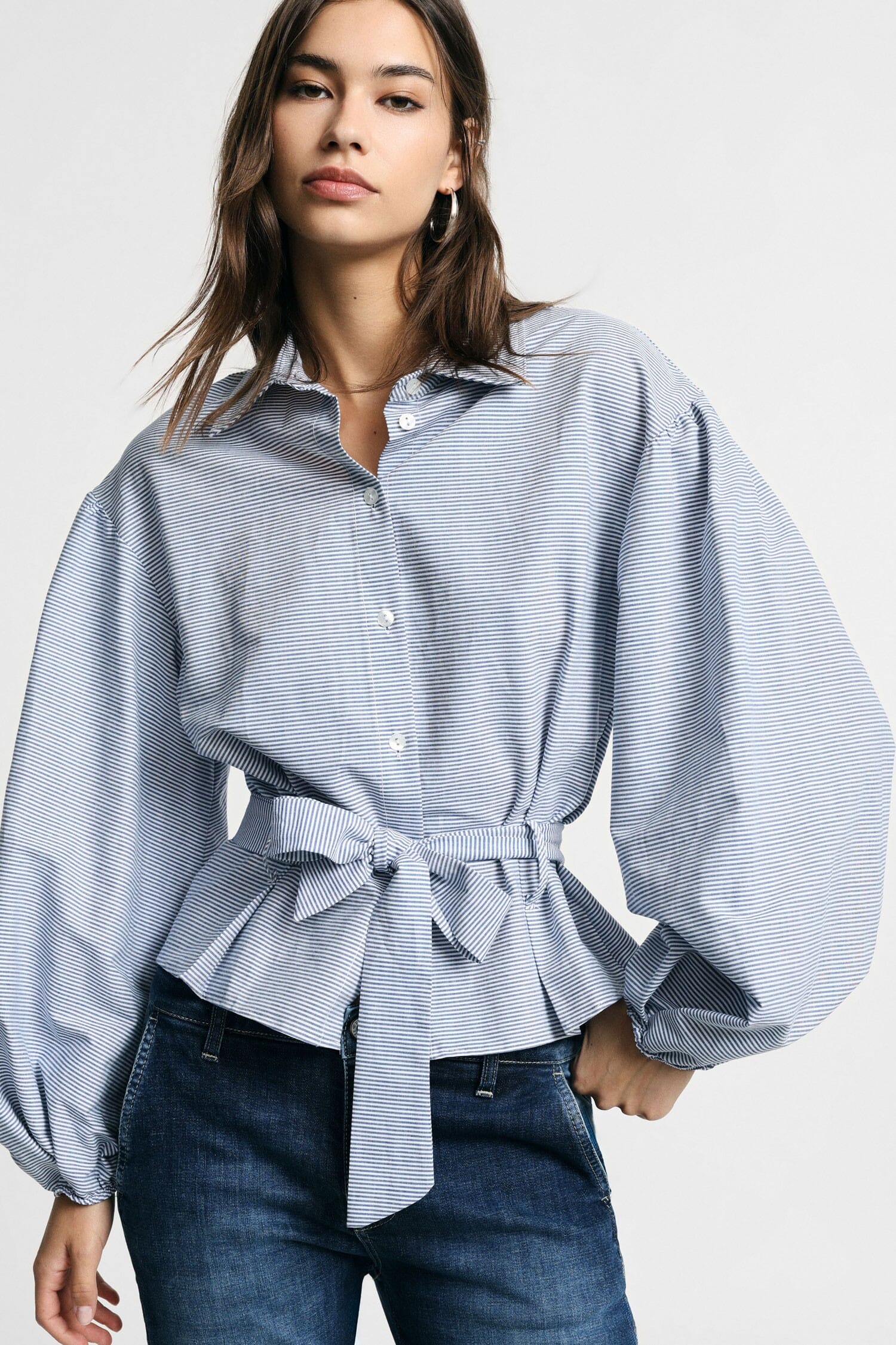 Camicia A Righe Con Maniche Ampie E Cintura Please