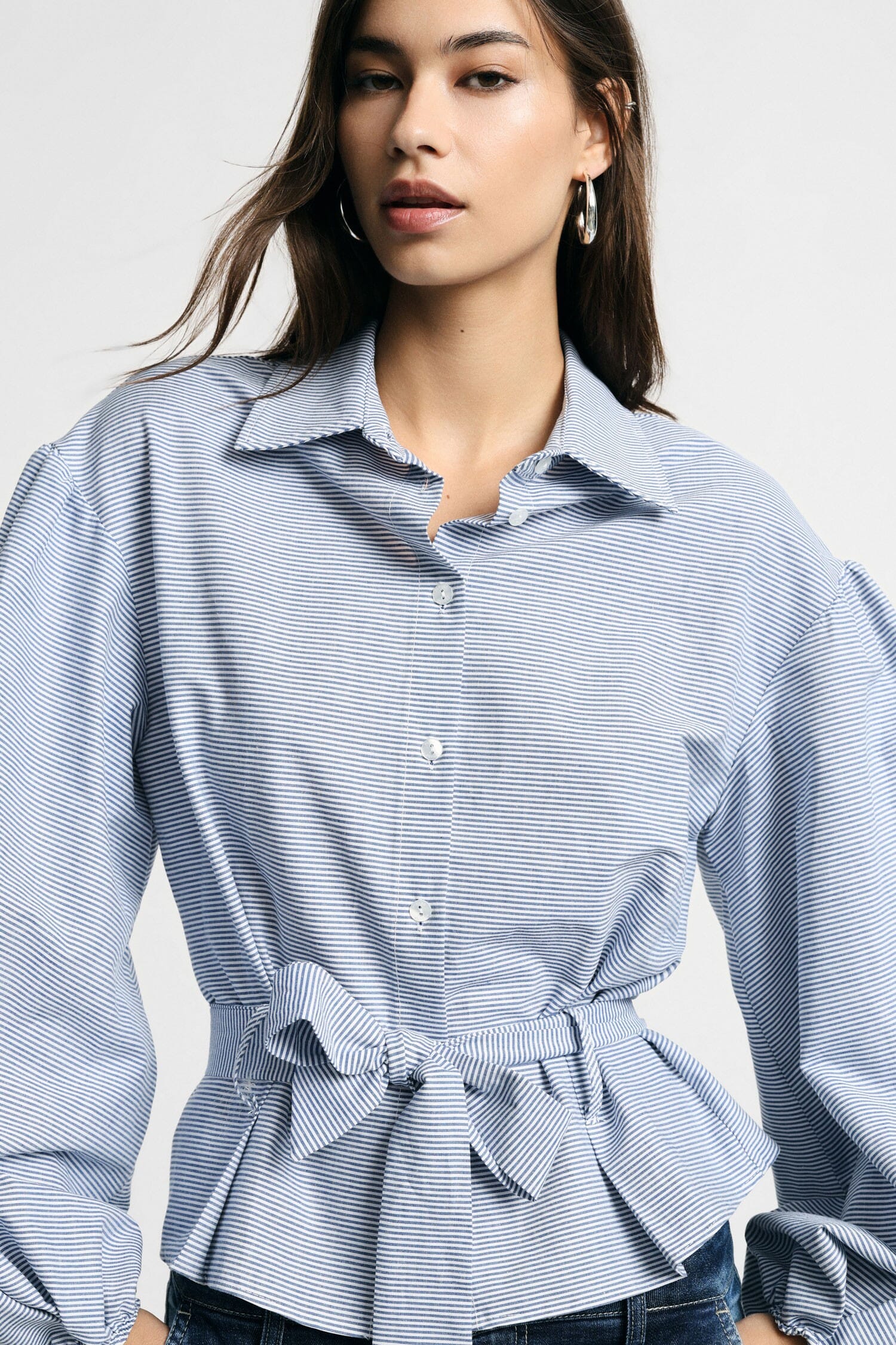 Camicia A Righe Con Maniche Ampie E Cintura Please