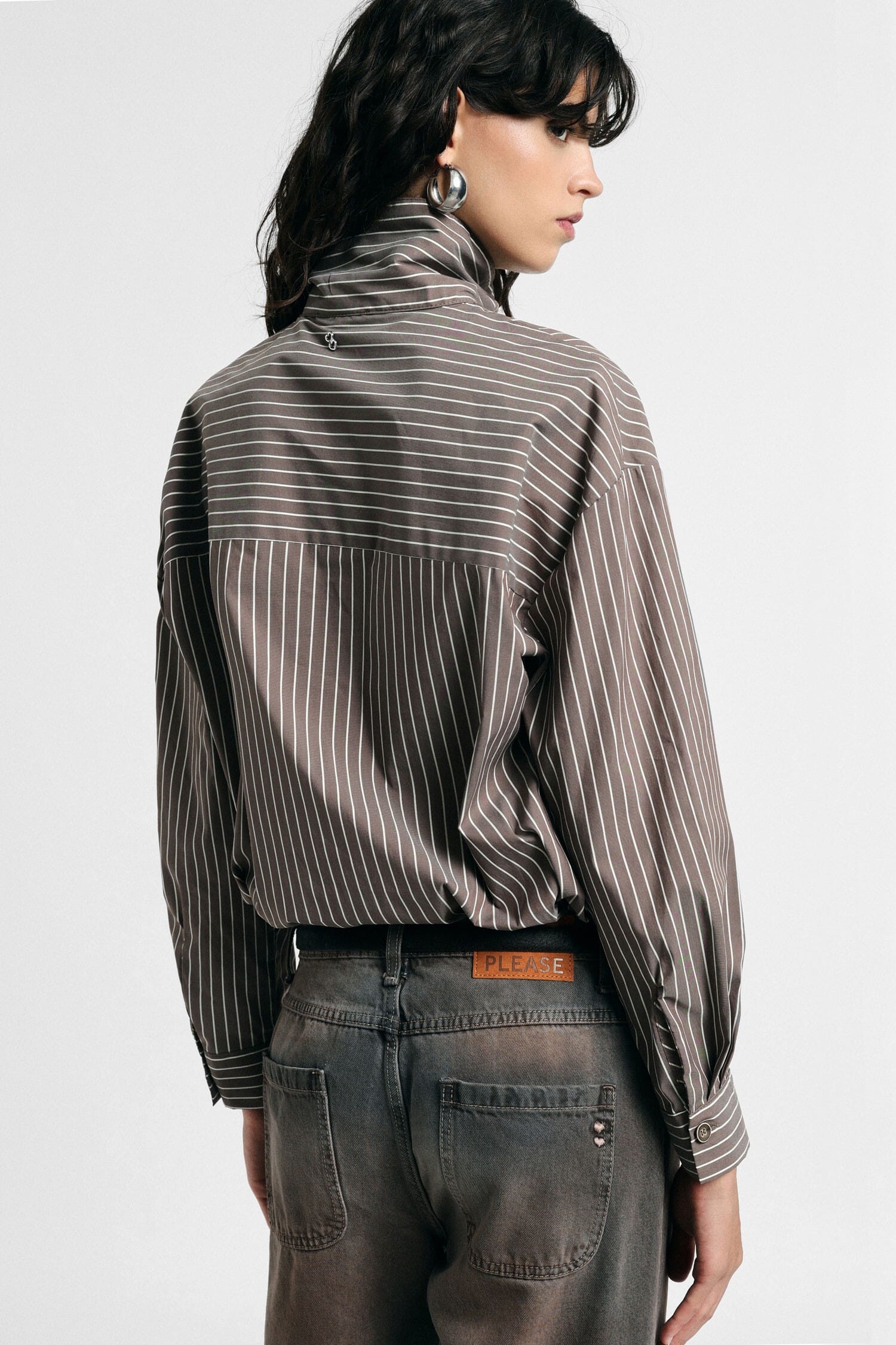 Camicia A Righe Con Collo Alto E Maniche Lunghe Please