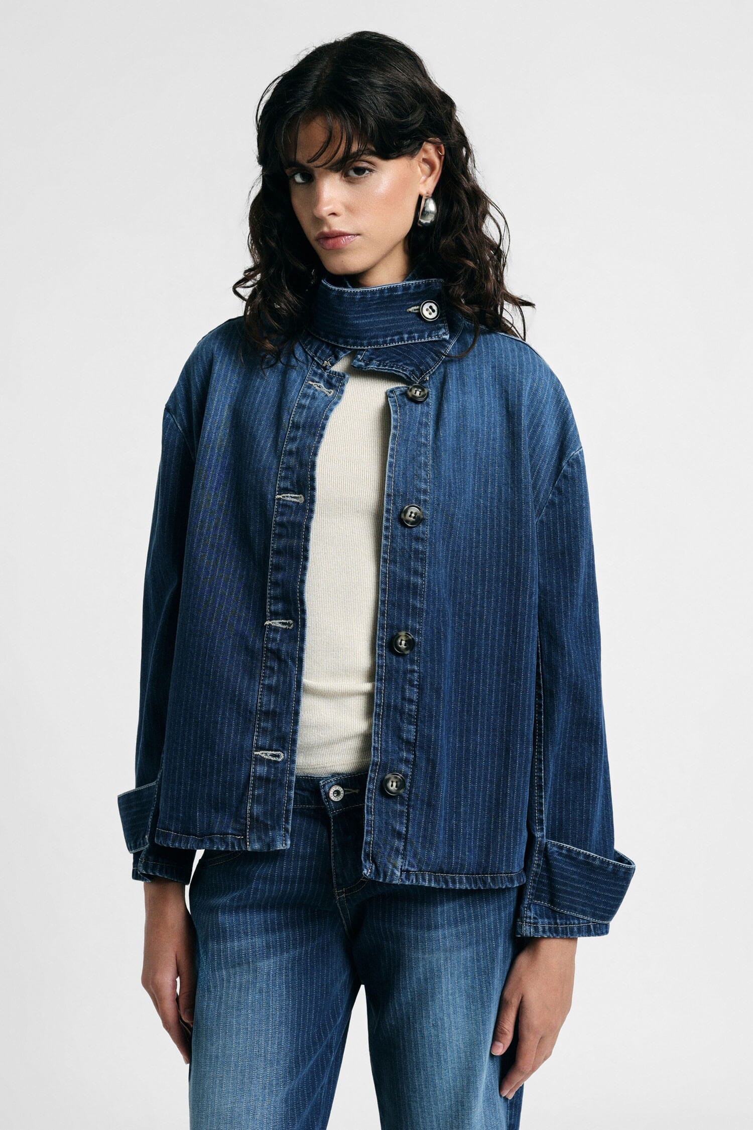 Giacca Denim Corta Con Collo Alto E Bottoni Please