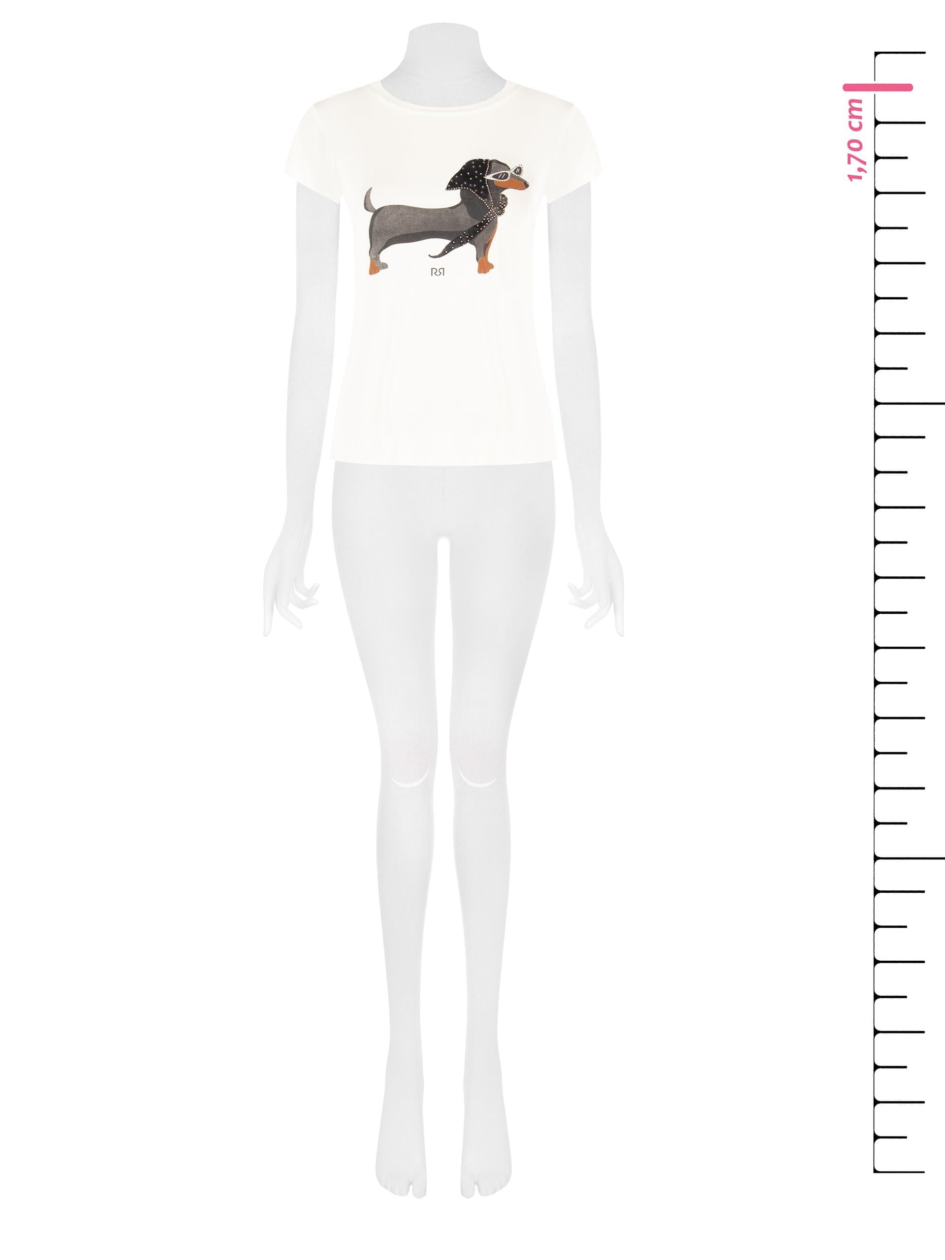 T-shirt coupe classique en mélange de viscose, avec imprimé « teckel » et strass « Rinascimento »