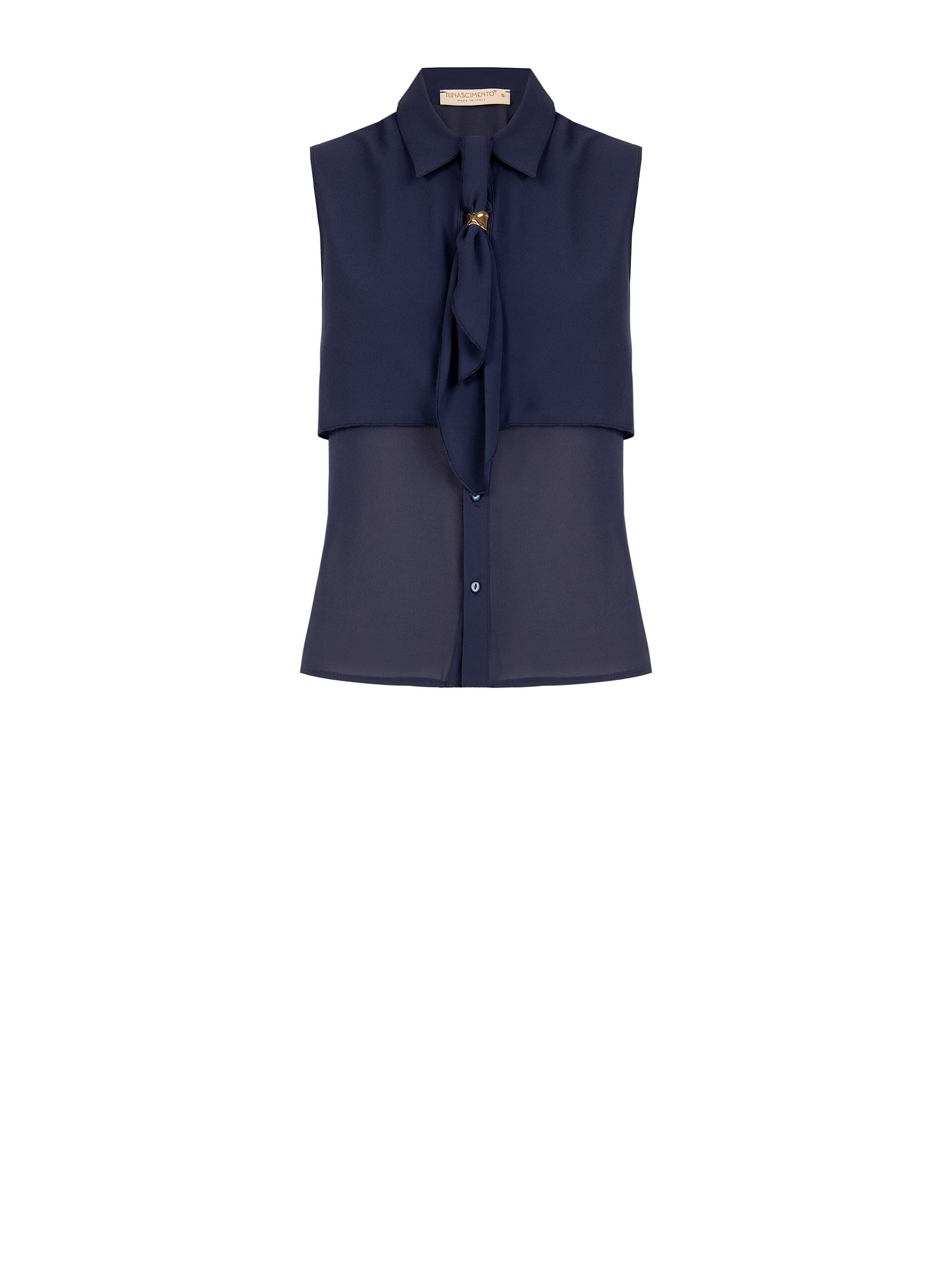 Blusa Sfiancata In Georgette Con Cravattino E Dettaglio Gioiello Rinascimento