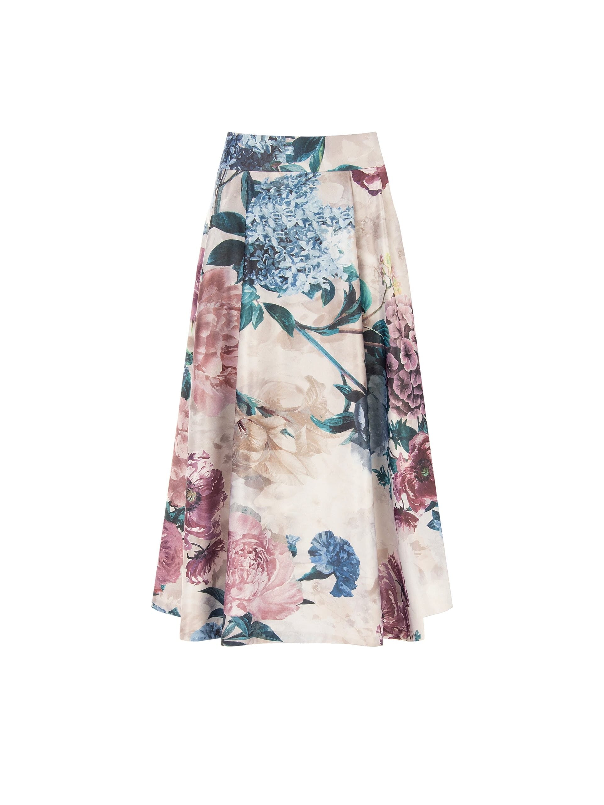 Long Floral Duchesse Satin Skirt with Rinascimento-Style Pockets