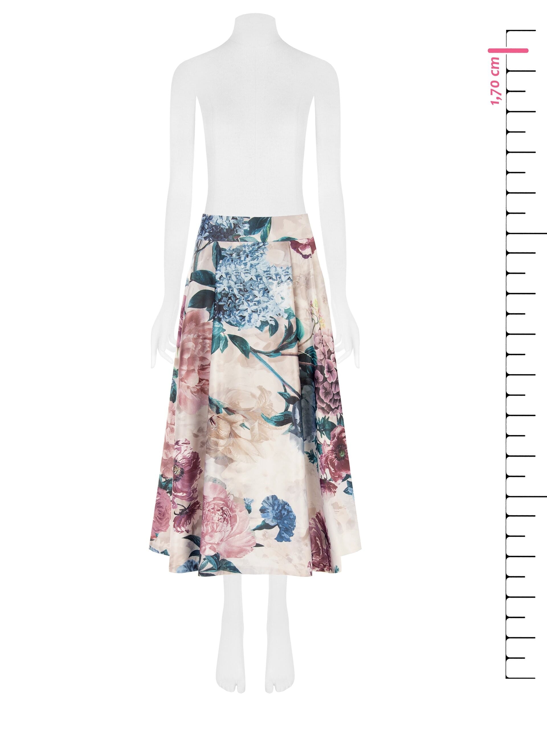 Long Floral Duchesse Satin Skirt with Rinascimento-Style Pockets