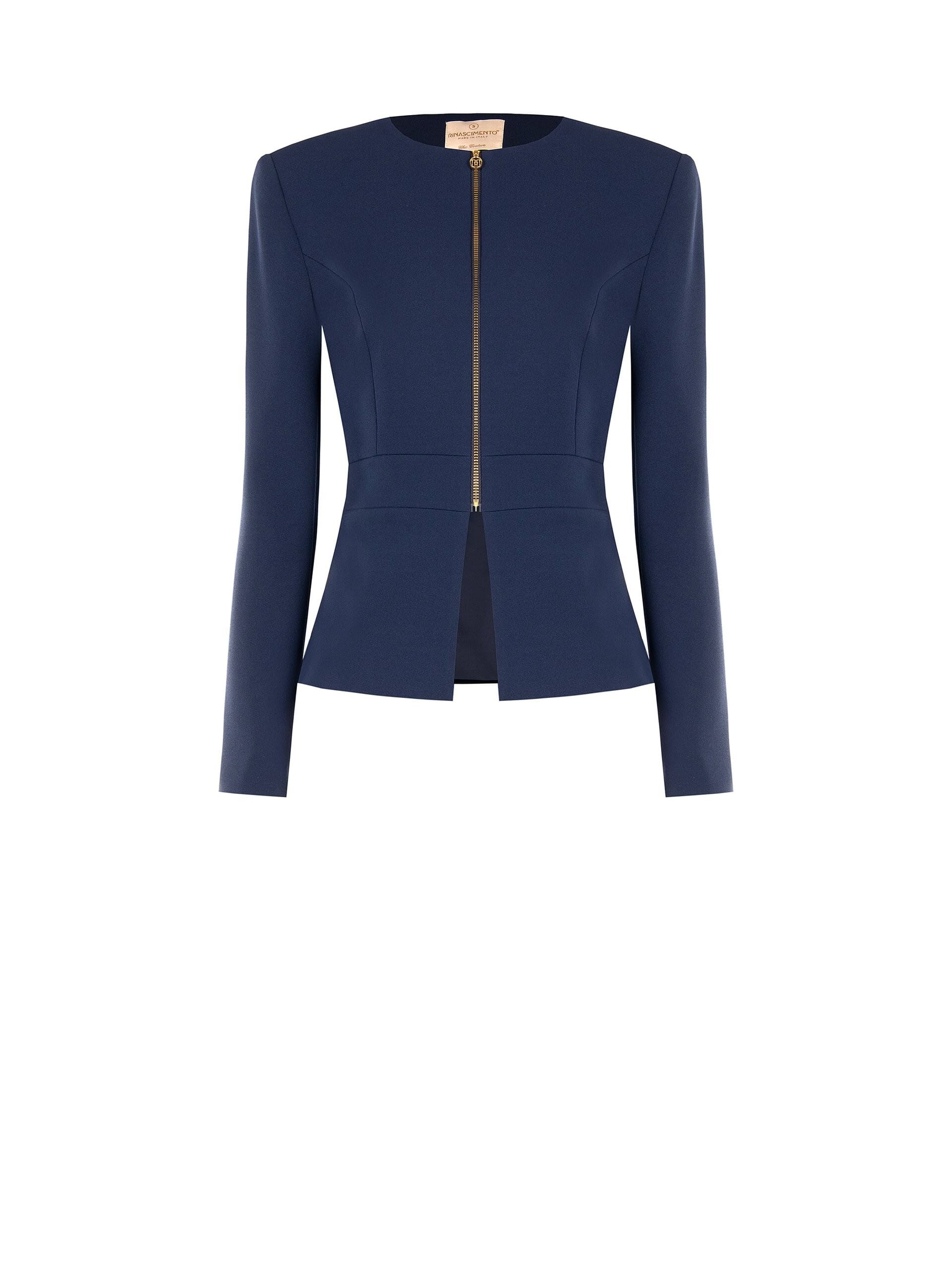 Short, Fitted Scuba Crepe Jacket with Straps and a ‘Rinascimento’ Zip