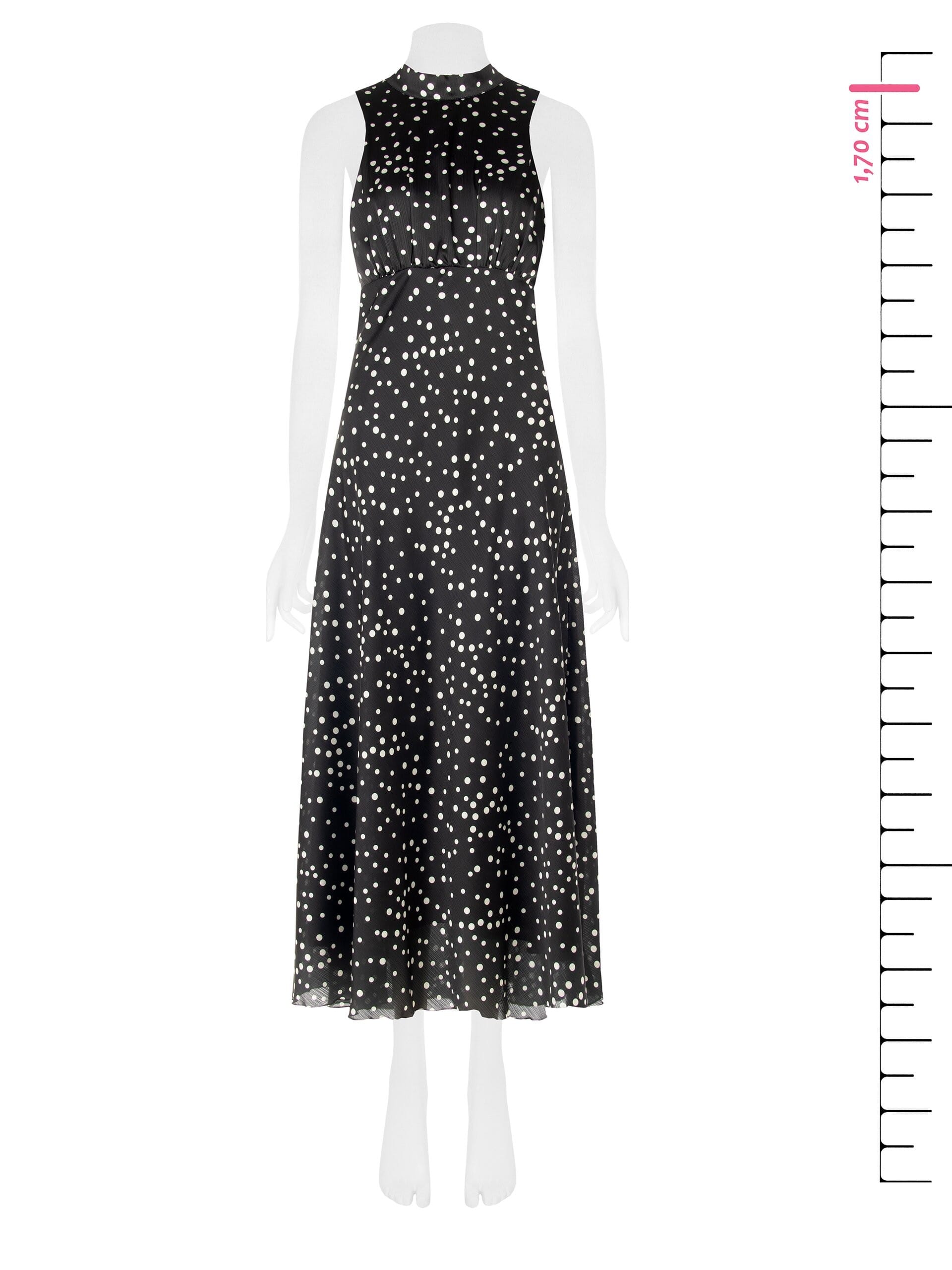 Abito Lungo In Raso A Pois Leggermente Increspato Con Fiocco E Cut-Out Dietro Rinascimento