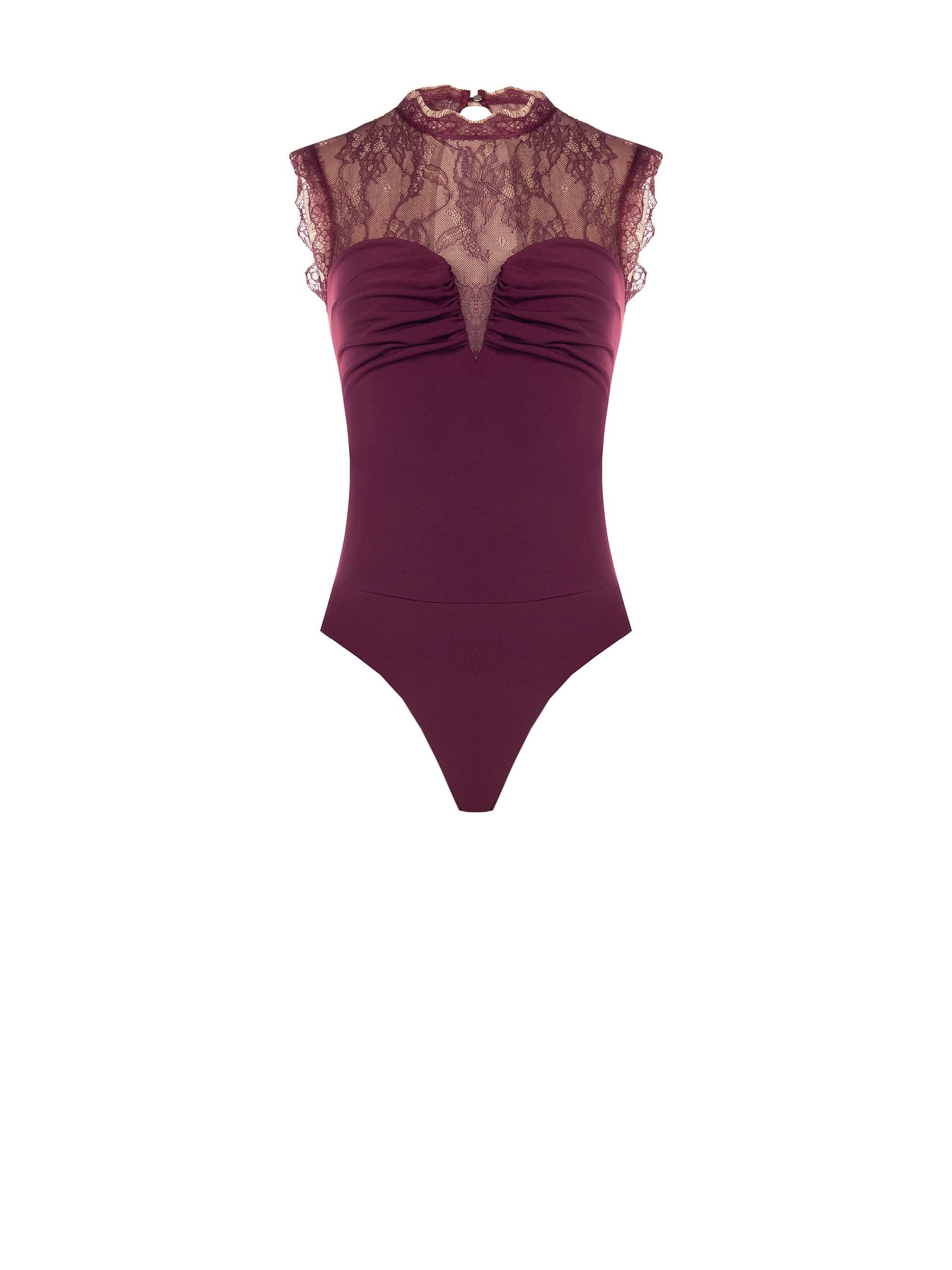 Body Aderente In Maglina Con Inserto In Pizzo Chantilly Rinascimento