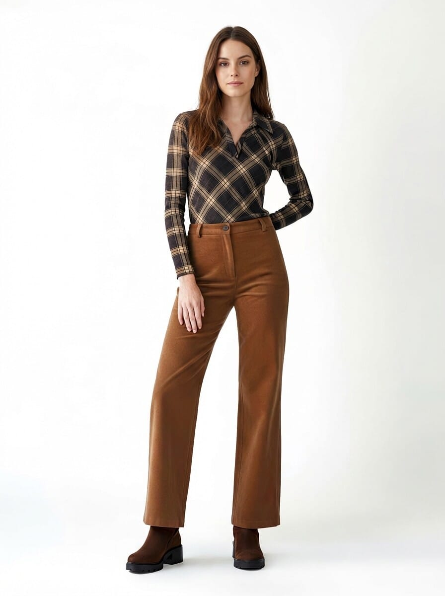 Polo Sfiancata In Tessuto Jacquard A Quadri Con Colletto In Similpelle Rinascimento