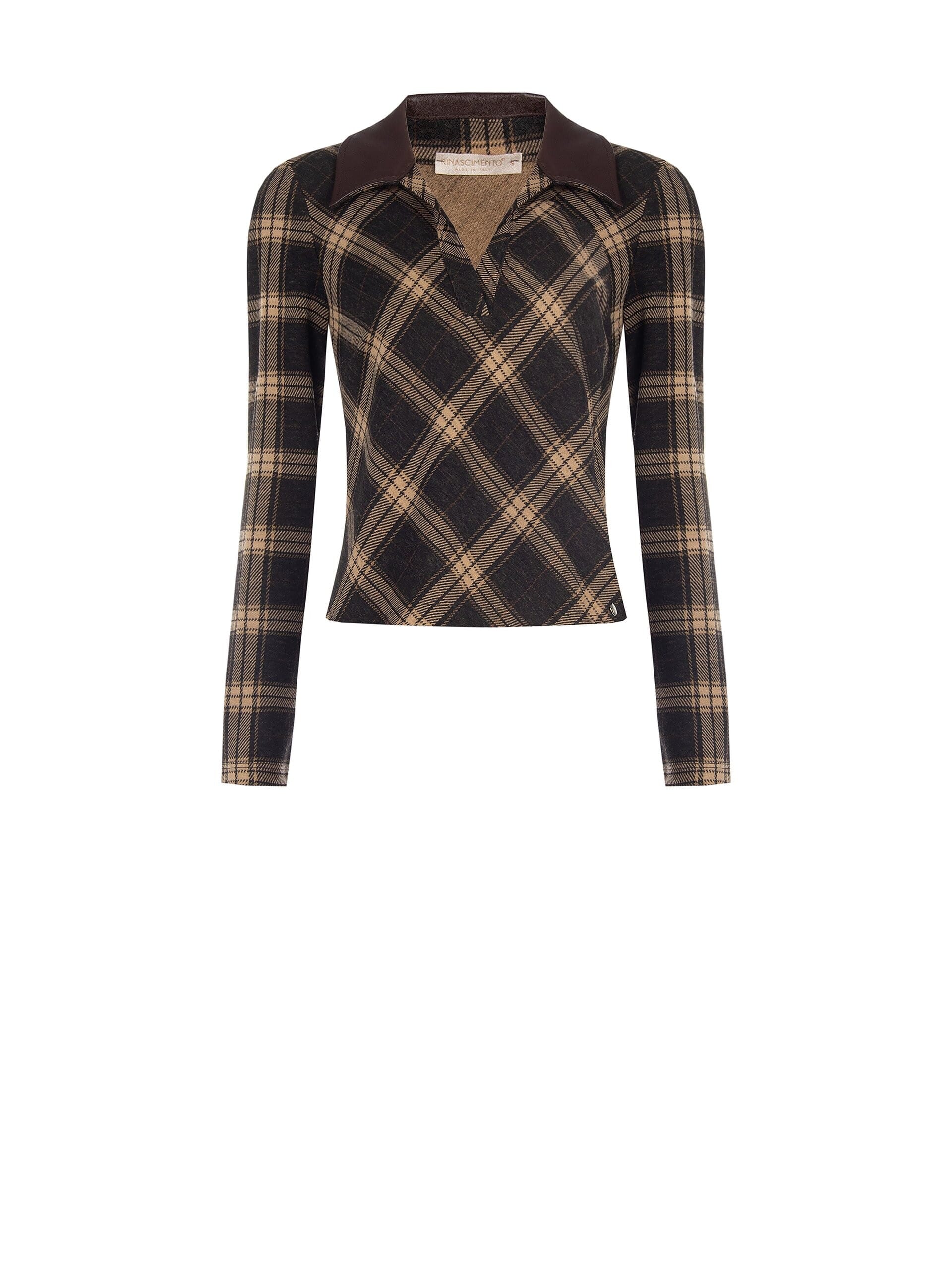 Polo Sfiancata In Tessuto Jacquard A Quadri Con Colletto In Similpelle Rinascimento