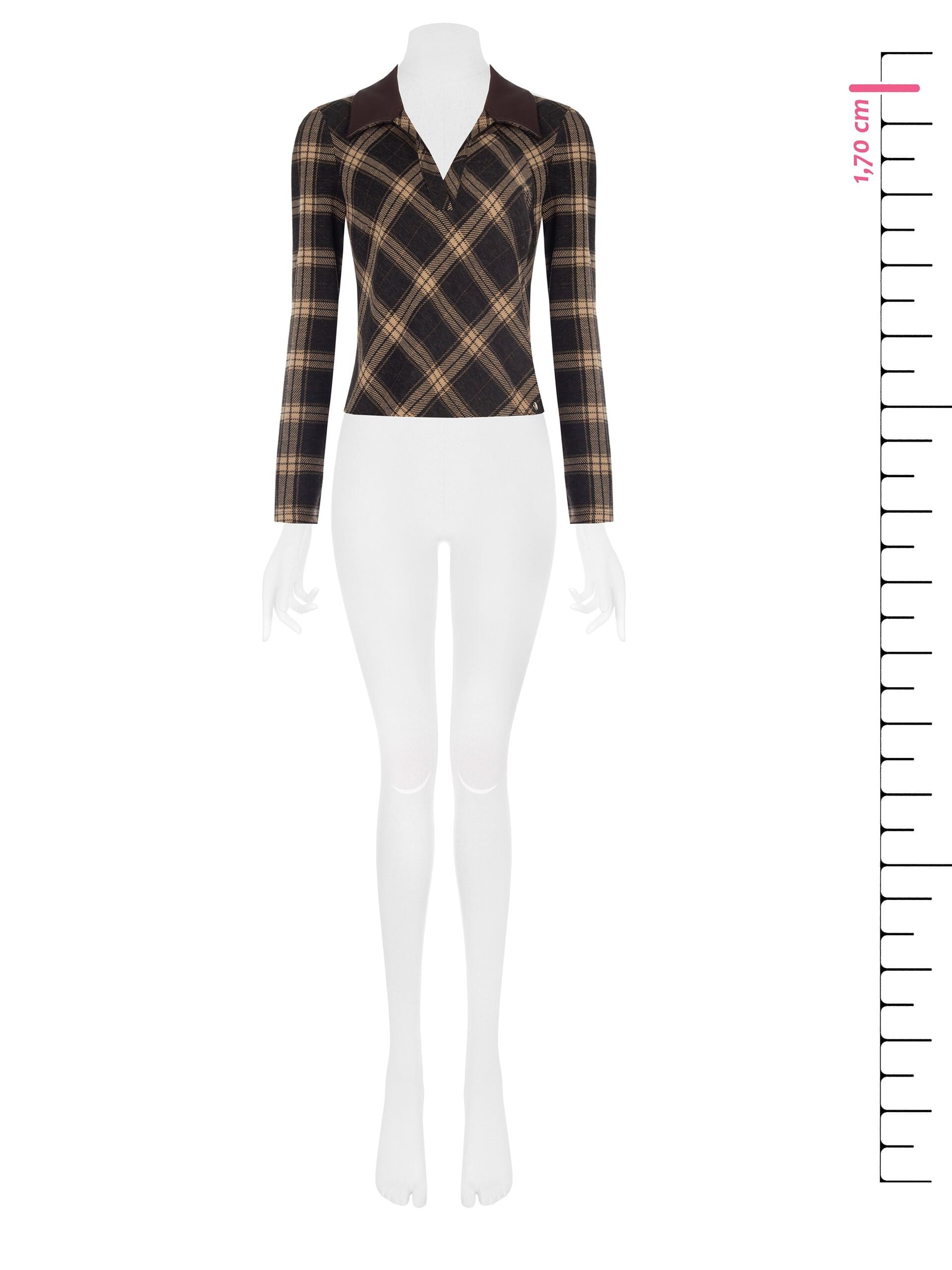 Polo Sfiancata In Tessuto Jacquard A Quadri Con Colletto In Similpelle Rinascimento