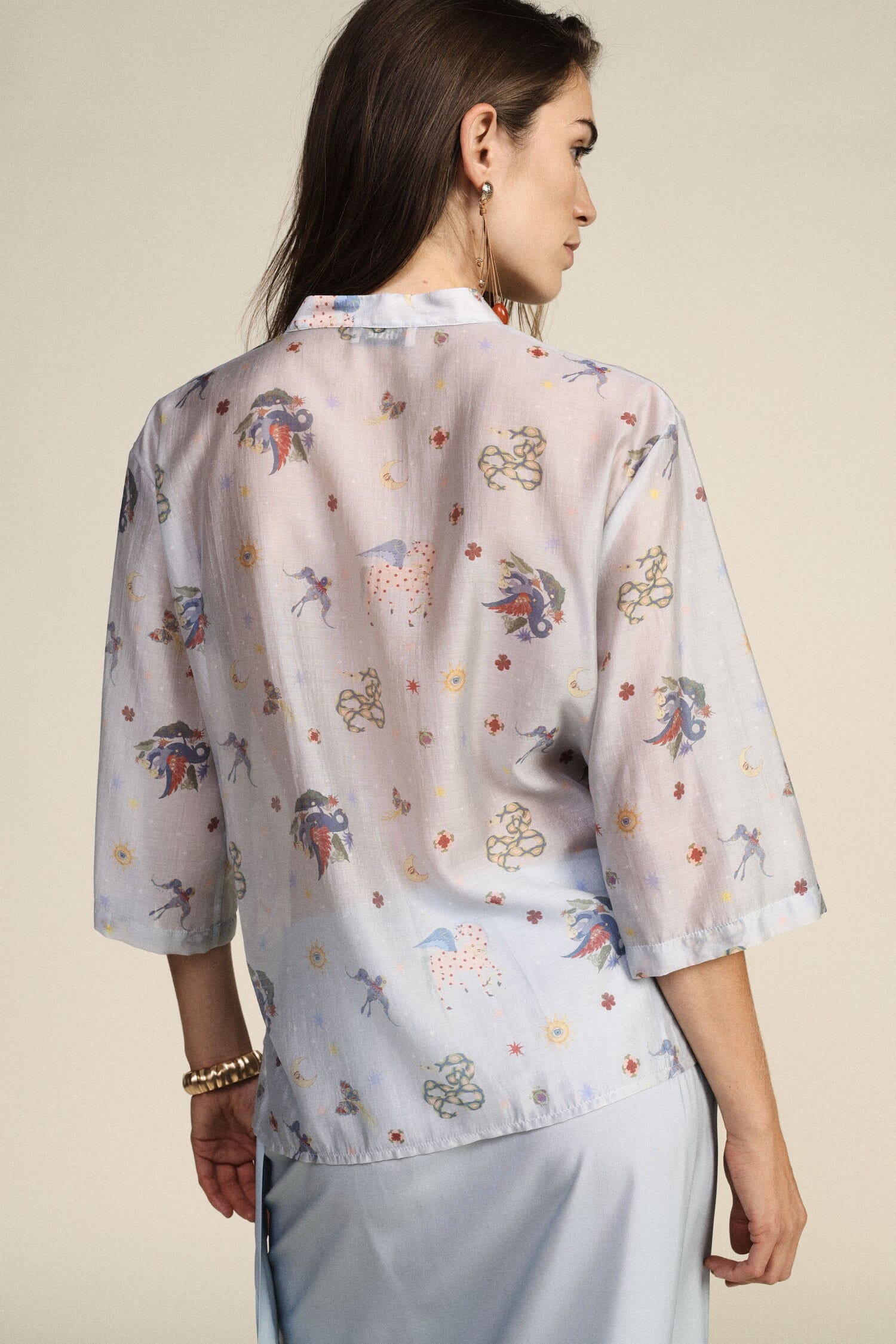 Dixie Patterned Shirt with Knot and Wide Sleeves