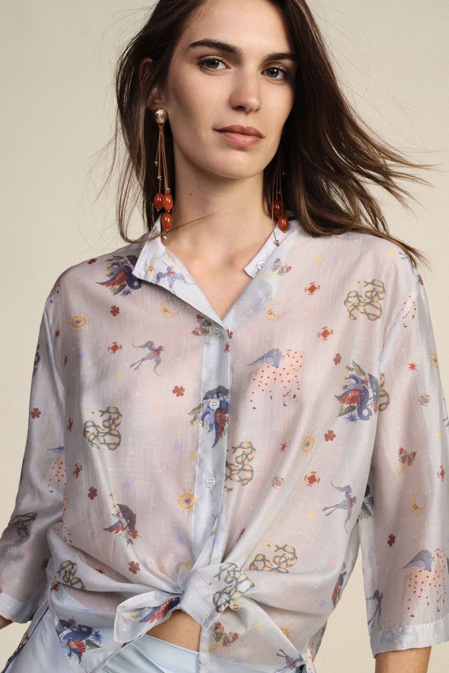 Dixie Patterned Shirt with Knot and Wide Sleeves