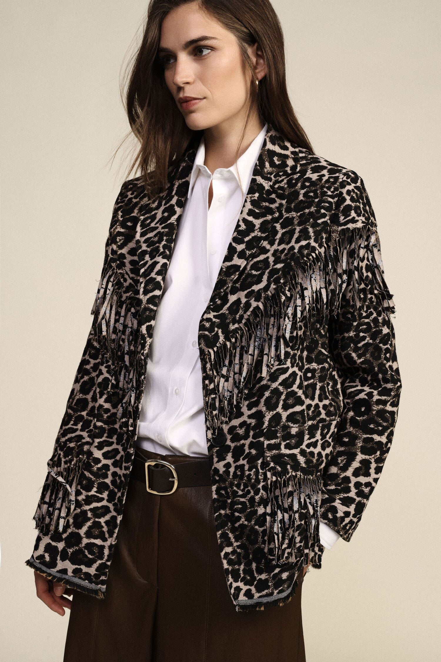 Blazer Fantasia Animalier Con Frange Decorative Dixie