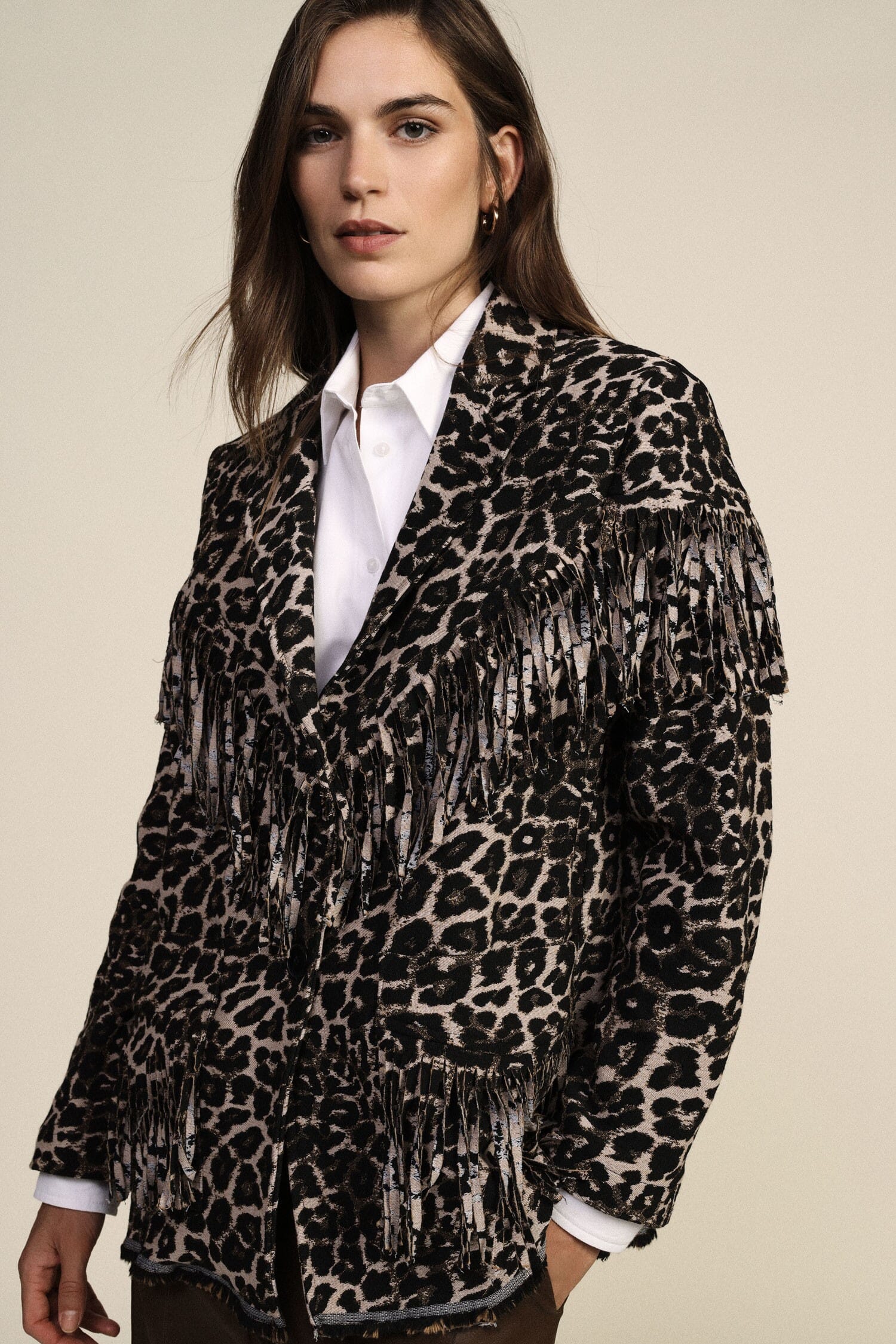 Blazer Fantasia Animalier Con Frange Decorative Dixie