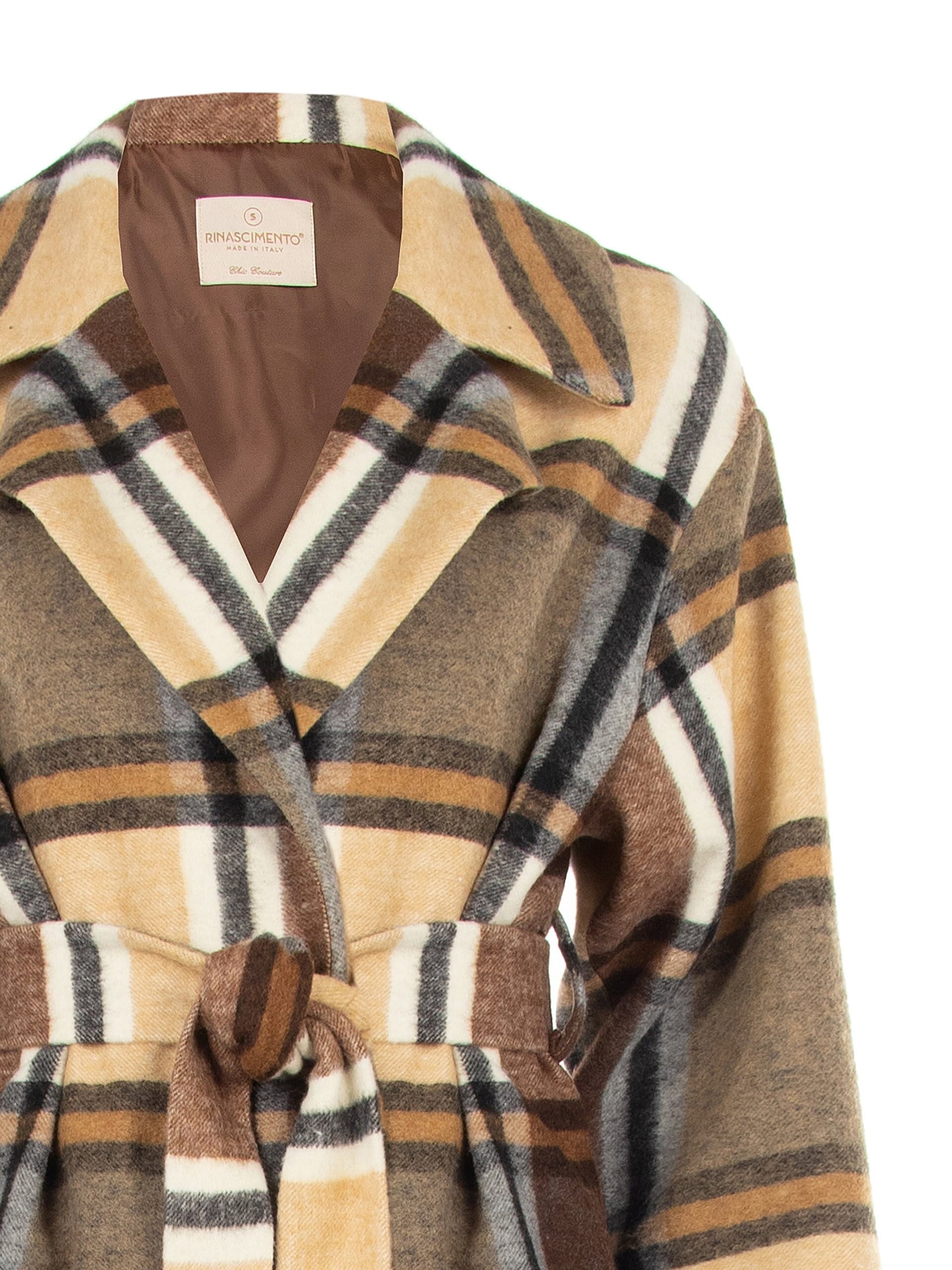 Long Check-Patterned Duster Coat Without Buttons and with Large Pockets by Rinascimento