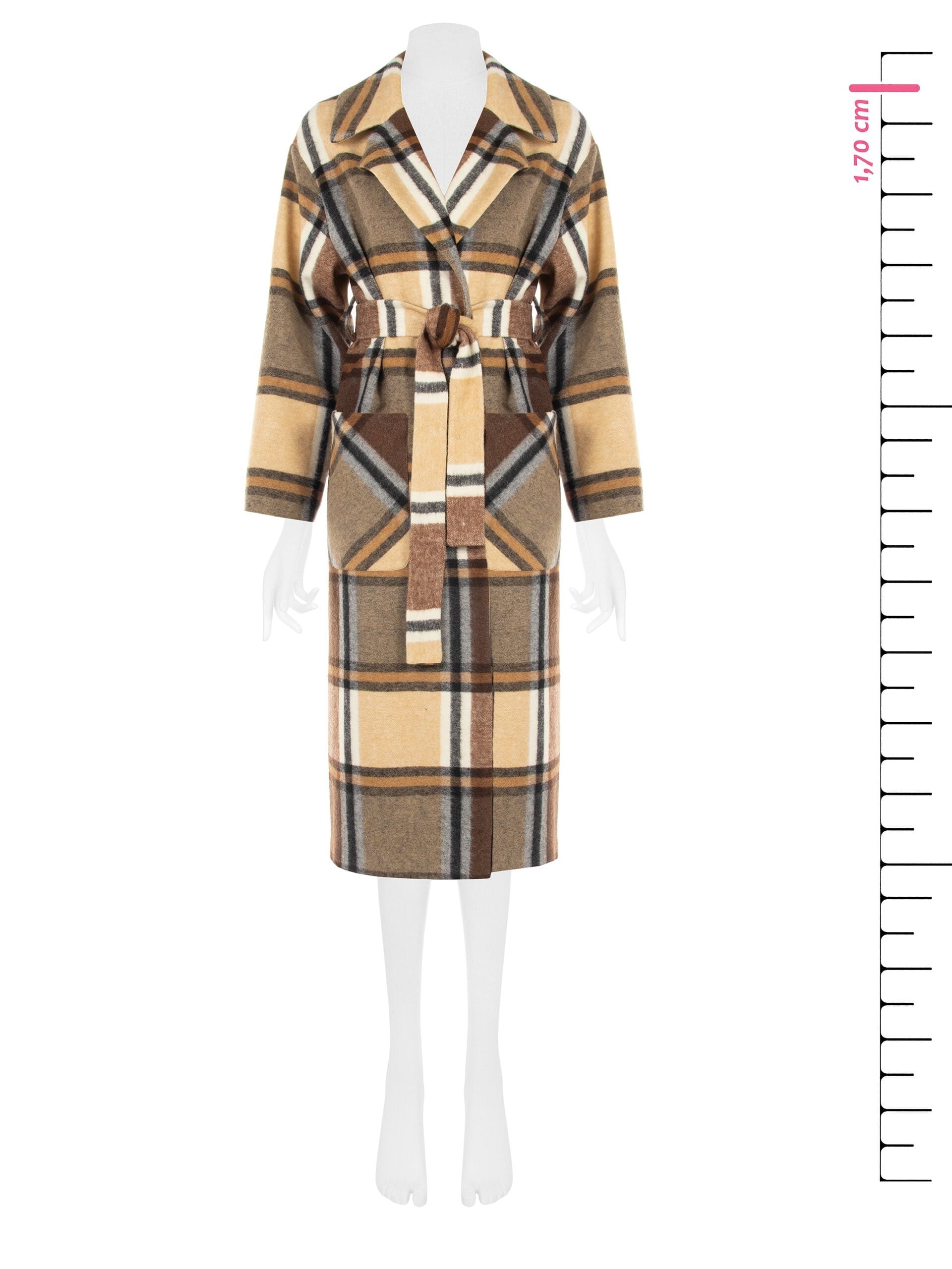 Long Check-Patterned Duster Coat Without Buttons and with Large Pockets by Rinascimento