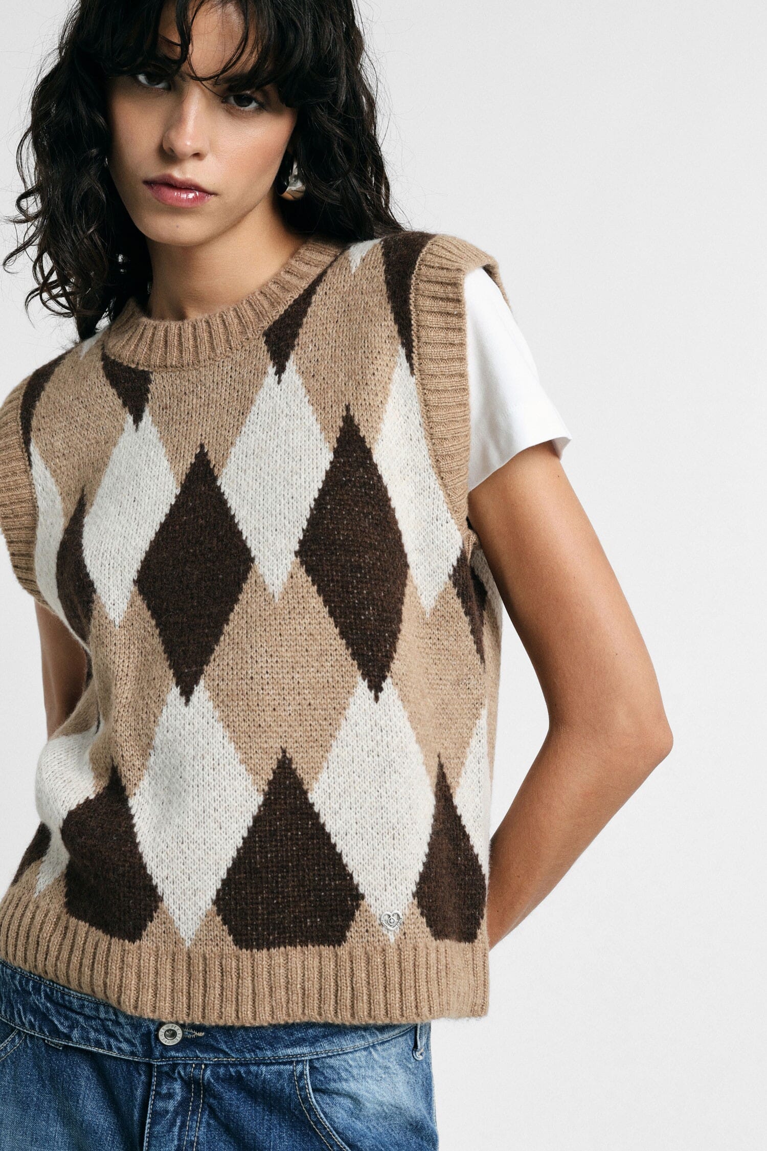 Maglione Smanicato Girocollo Motivo Rombi Please
