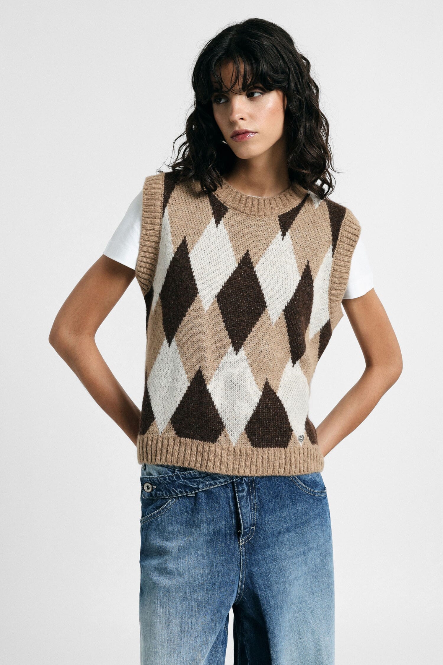 Maglione Smanicato Girocollo Motivo Rombi Please