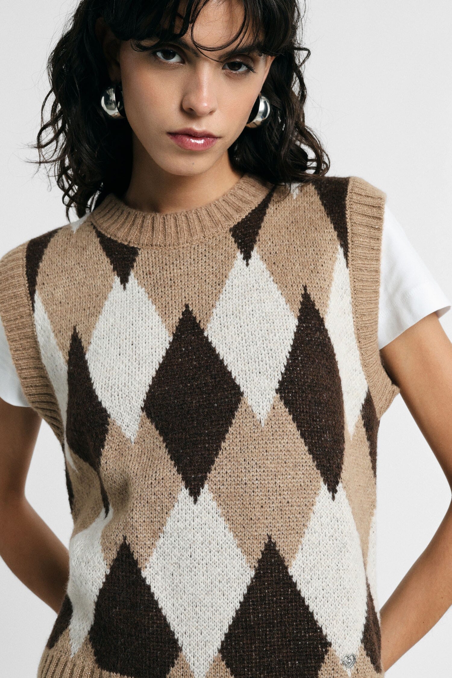 Maglione Smanicato Girocollo Motivo Rombi Please