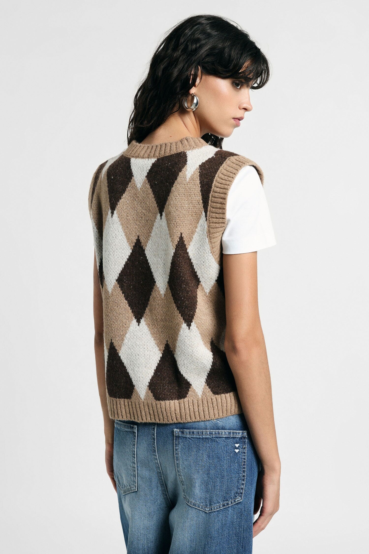 Maglione Smanicato Girocollo Motivo Rombi Please