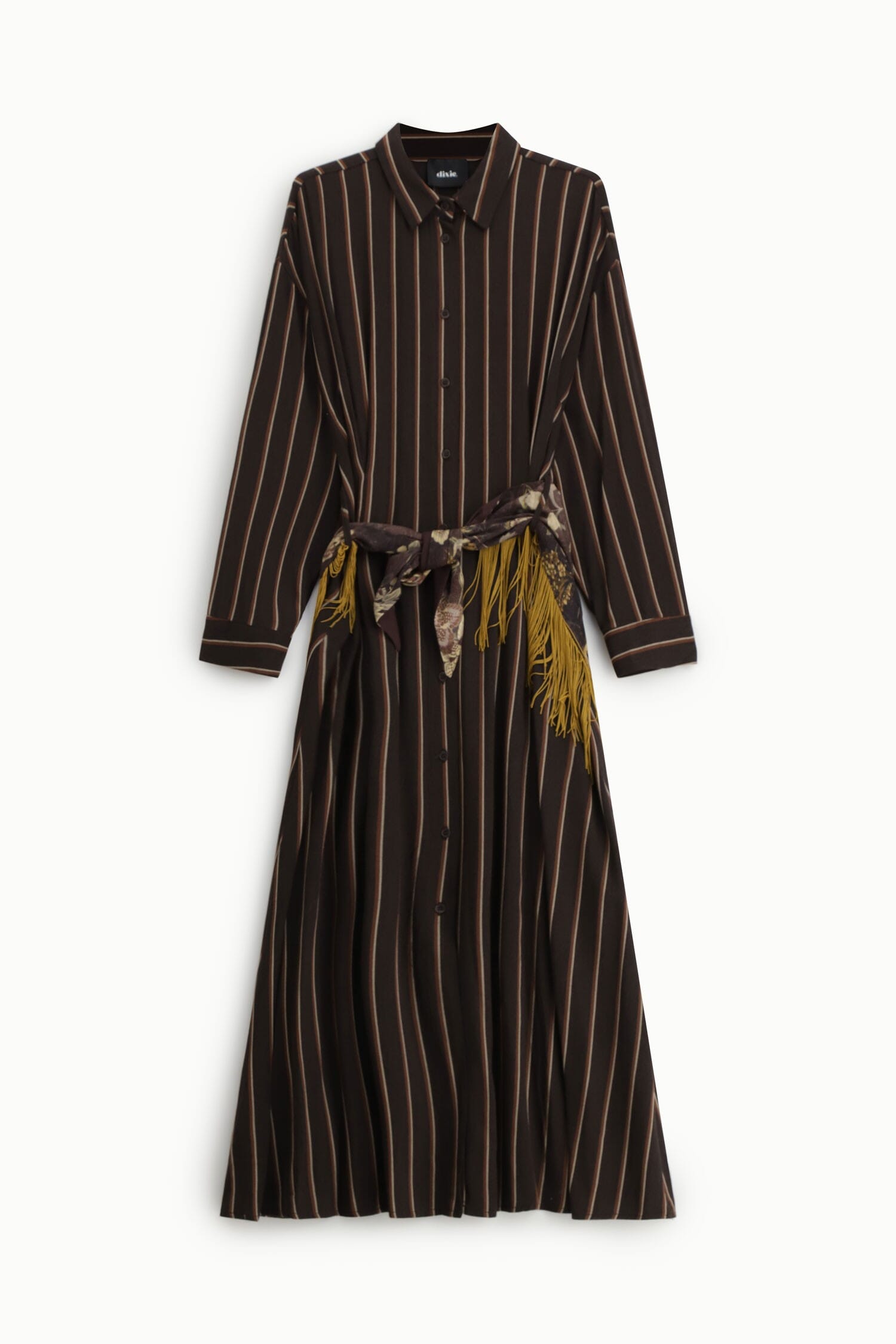 Vestito Lungo A Righe Con Cintura Frange Dixie