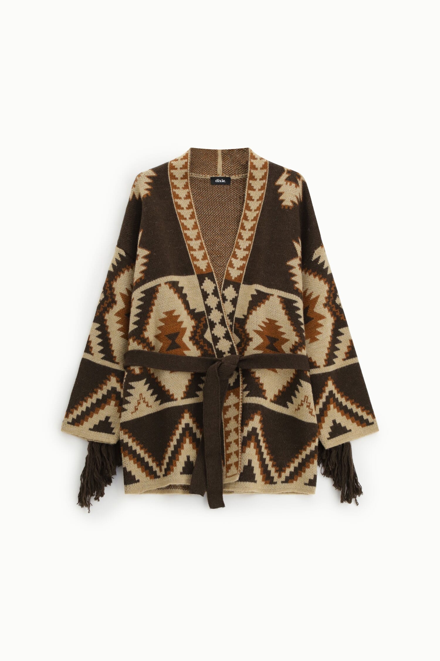 Cardigan A Stampa Geometrica Con Cintura E Frange Dixie