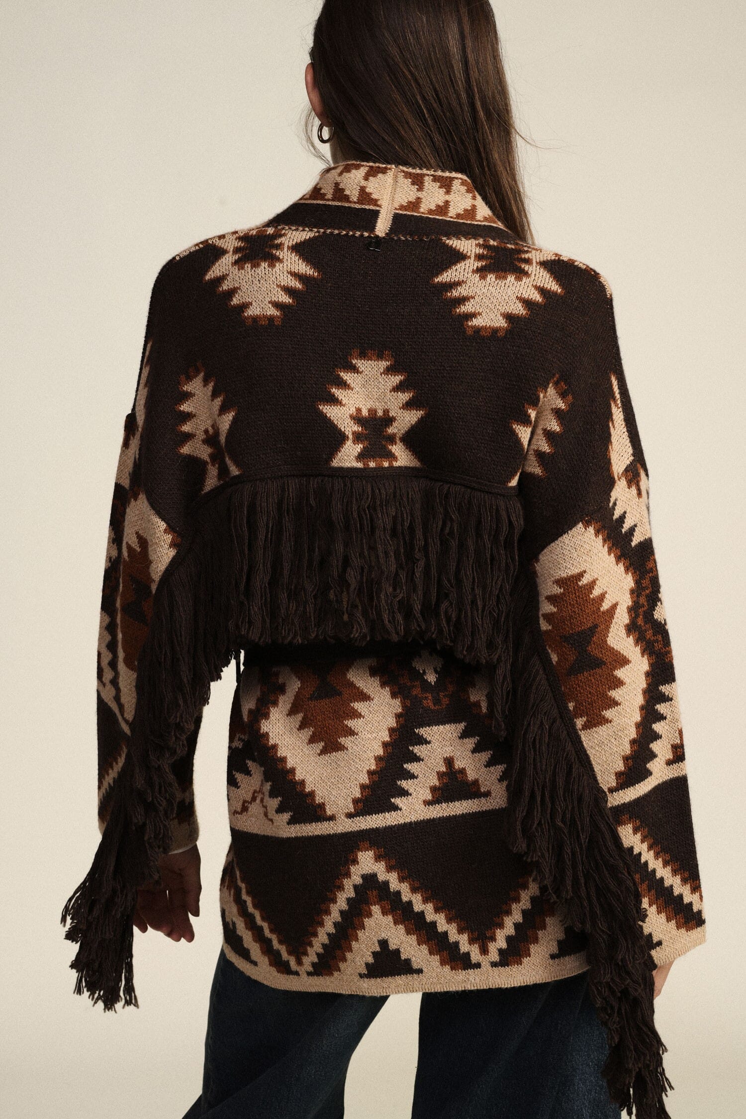 Cardigan A Stampa Geometrica Con Cintura E Frange Dixie