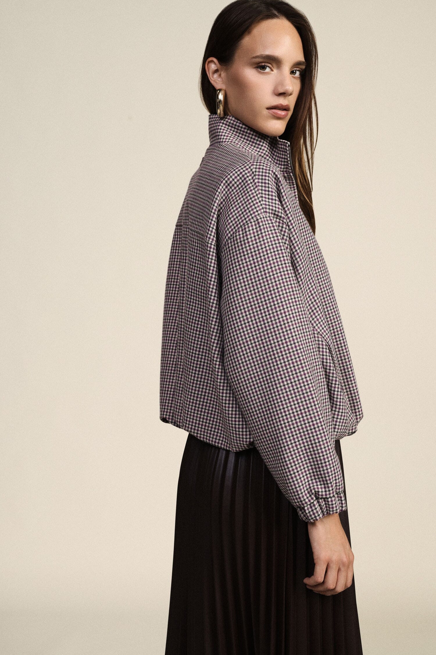 Dixie Checked Bomber Jacket with Embroidered Front Detail
