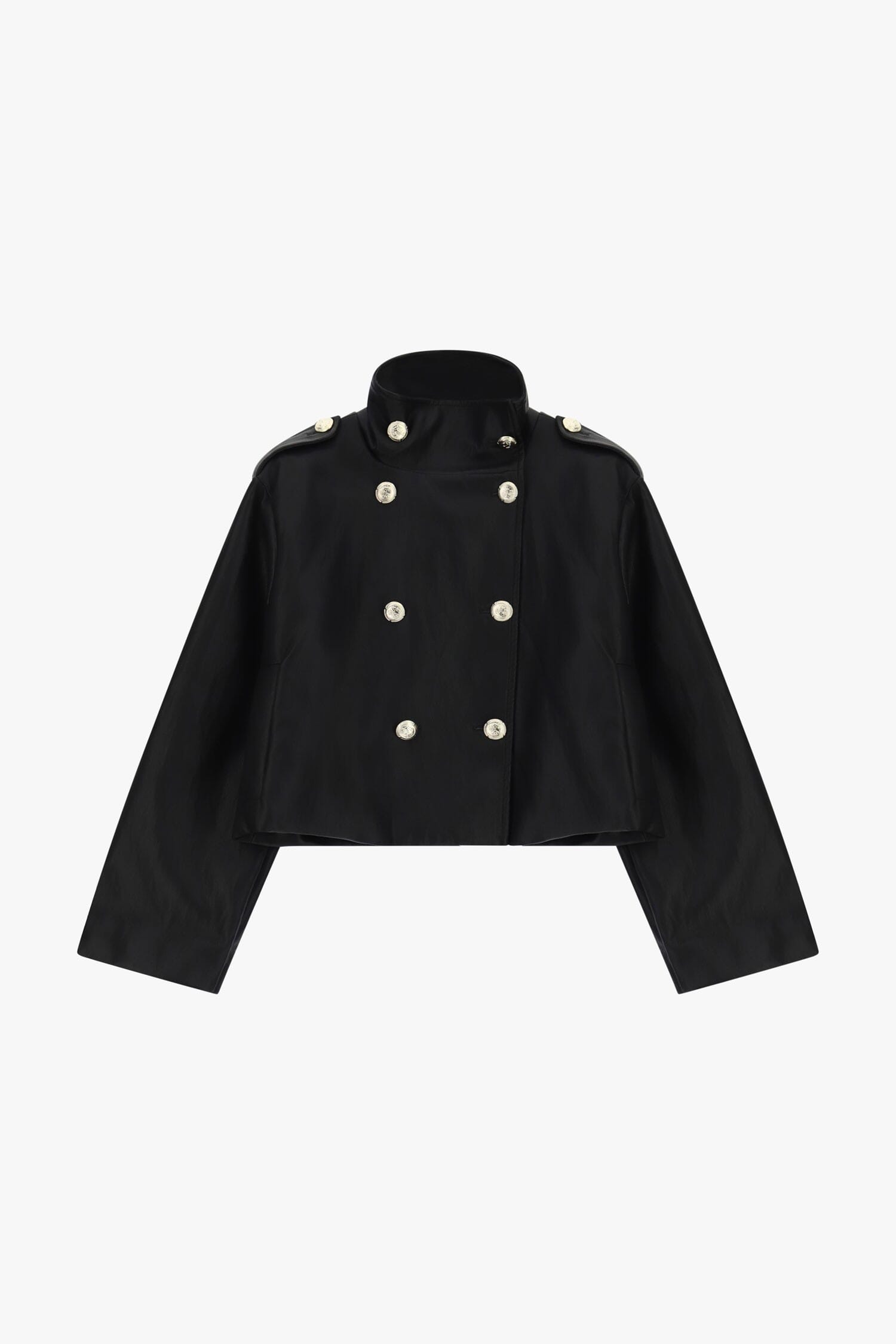 Dixie Short Faux Leather Double-Breasted Jacket with Buttons