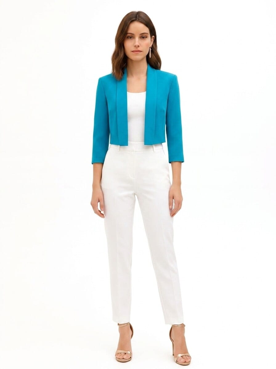 Crop-Length Open-Front Blazer Jacket in Rinascimento Technical Fabric