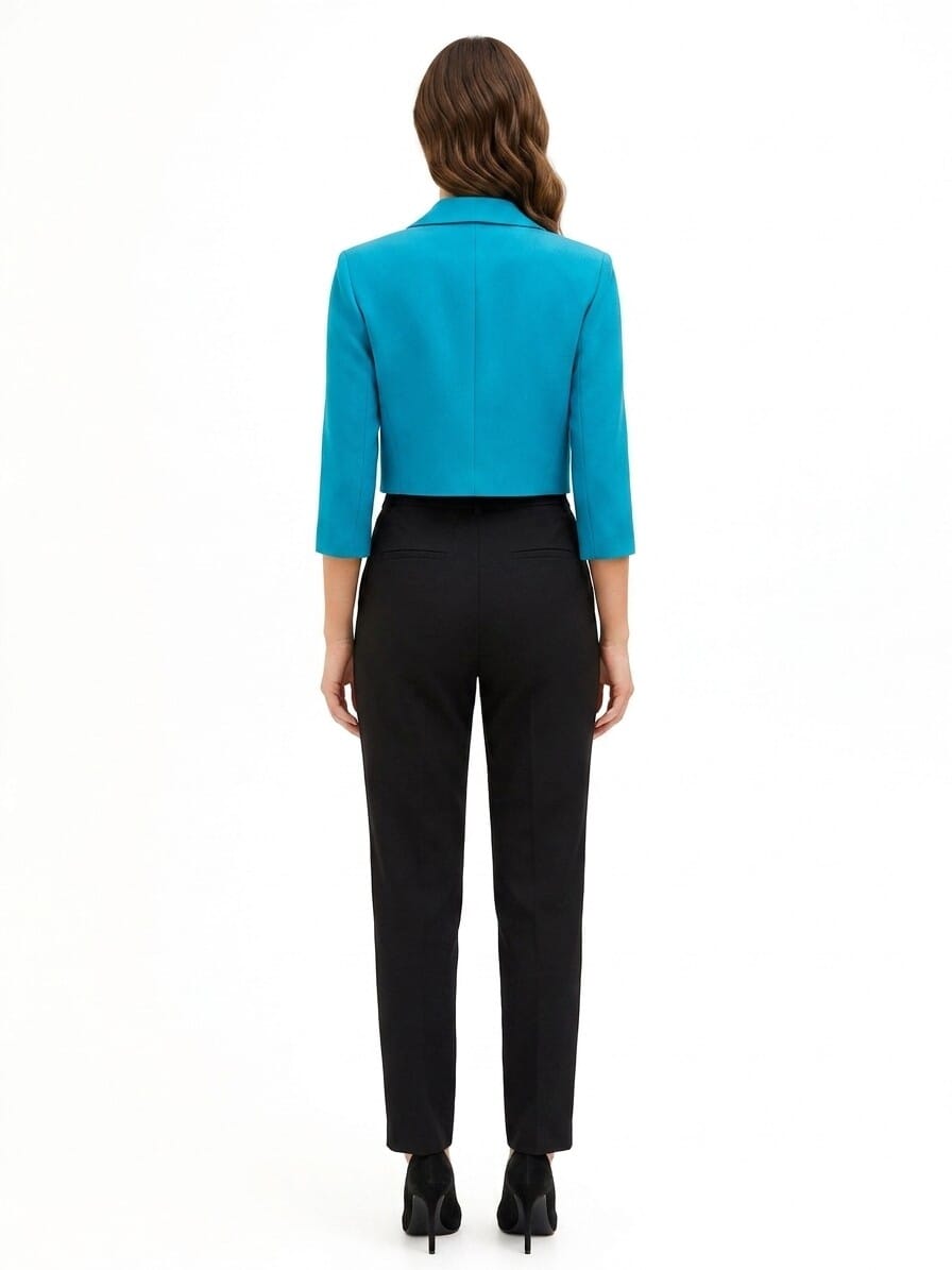 Crop-Length Open-Front Blazer Jacket in Rinascimento Technical Fabric